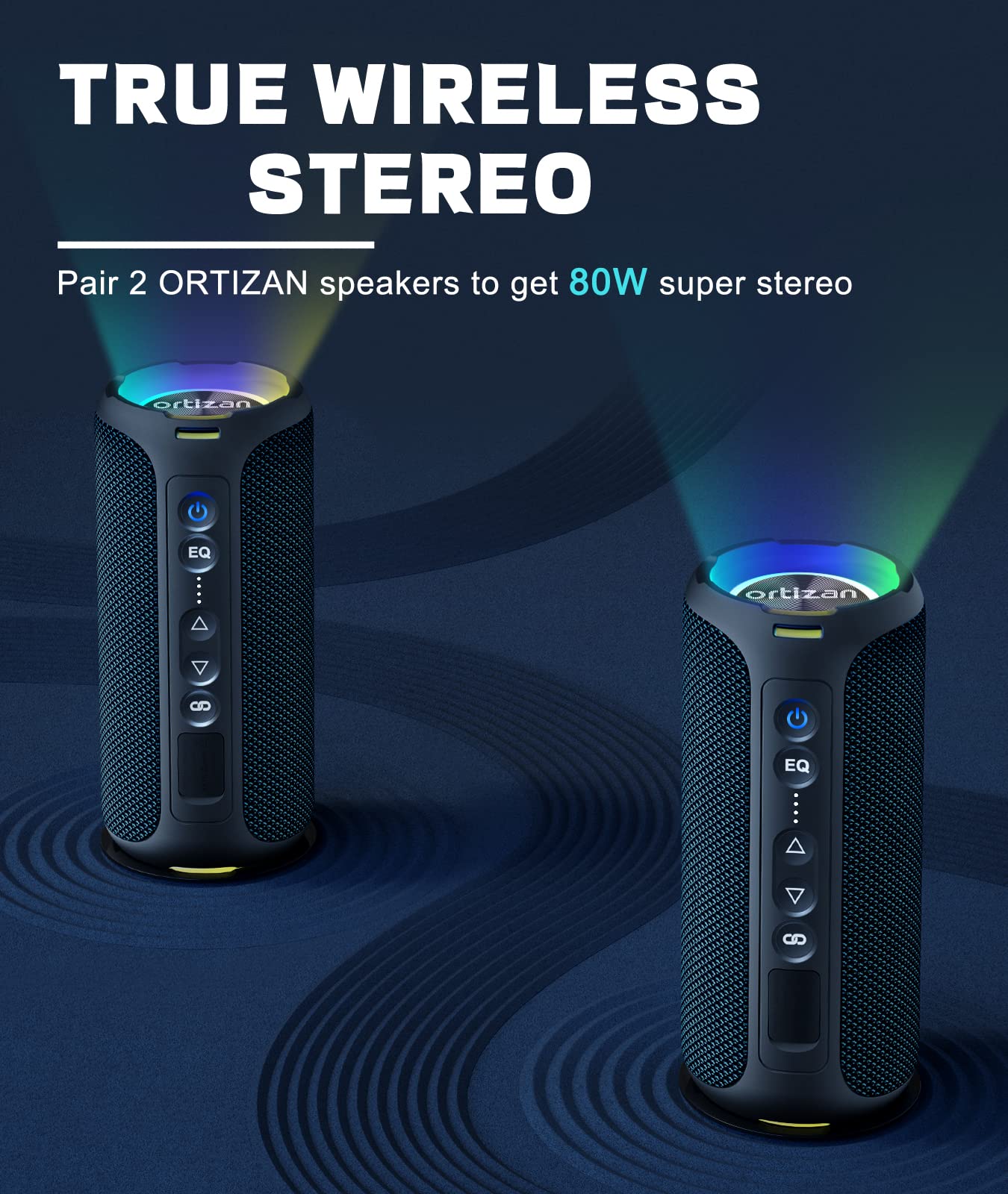 Ortizan Bluetooth Speakers, 40W Loud Portable Wireless Speaker, IPX7 Waterproof Shower Speakers with Bluetooth 5.3, Deep Bass, LED Lights, Stereo Pairing for Home/Party/Outdoor/Beach, Gift Ideas