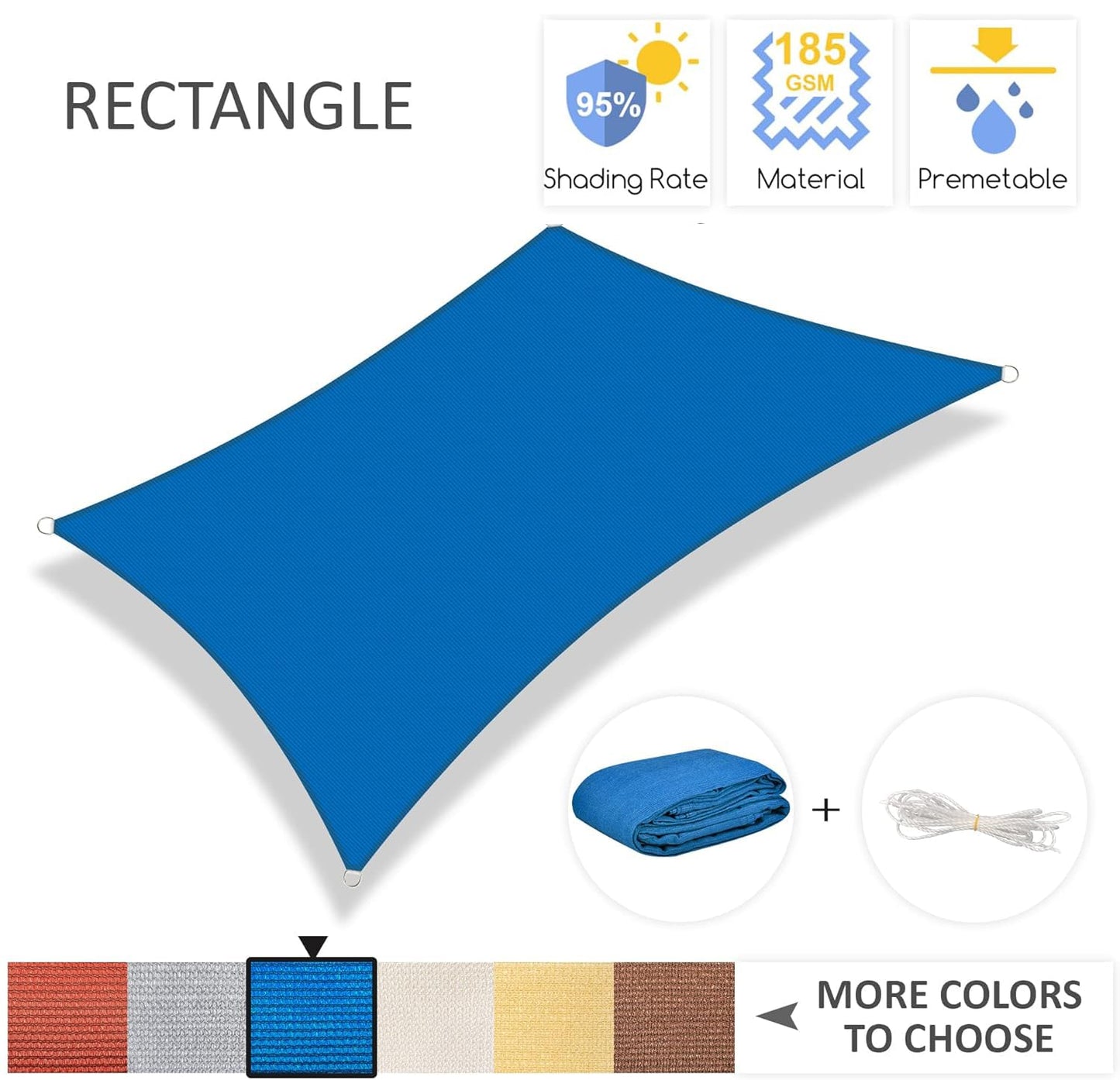 Garden EXPERT 8'x10' Sun Shade Sail Blue Rectangle Canopy Sail Shade Cloth for Patio Garden Outdoor Backyard