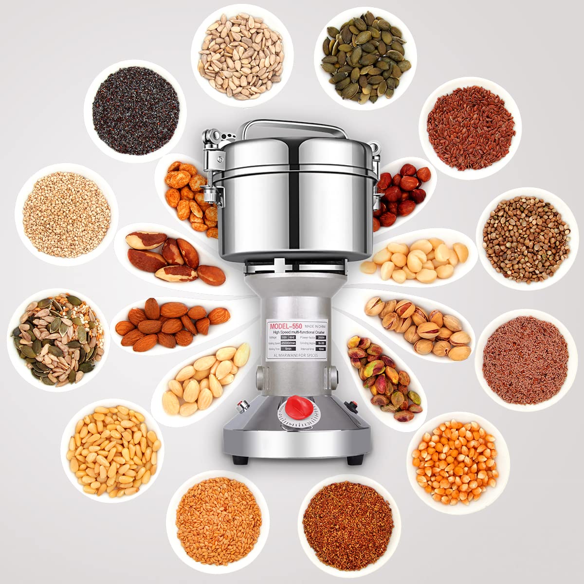 LEJIEYIN Electric herb Grinder 550g High Speed Electric Stainless Steel Spice Grinder Electric Flour Mill Herb Grinder Powder Machine for Dry Food Grin