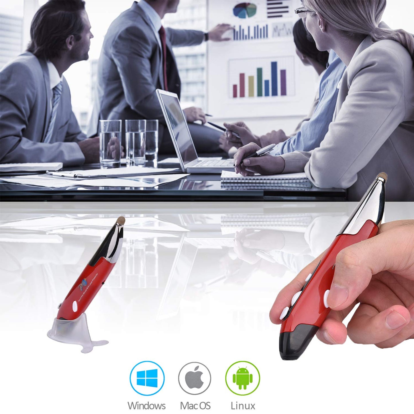 2020 Upgrade Wireless Optical Pocket Pen Mouse with Stylus Function, Promi 2.4G USB Digital Optical Pen Mouse, Adjustable 800/1200/1600 DPI Ergonomic