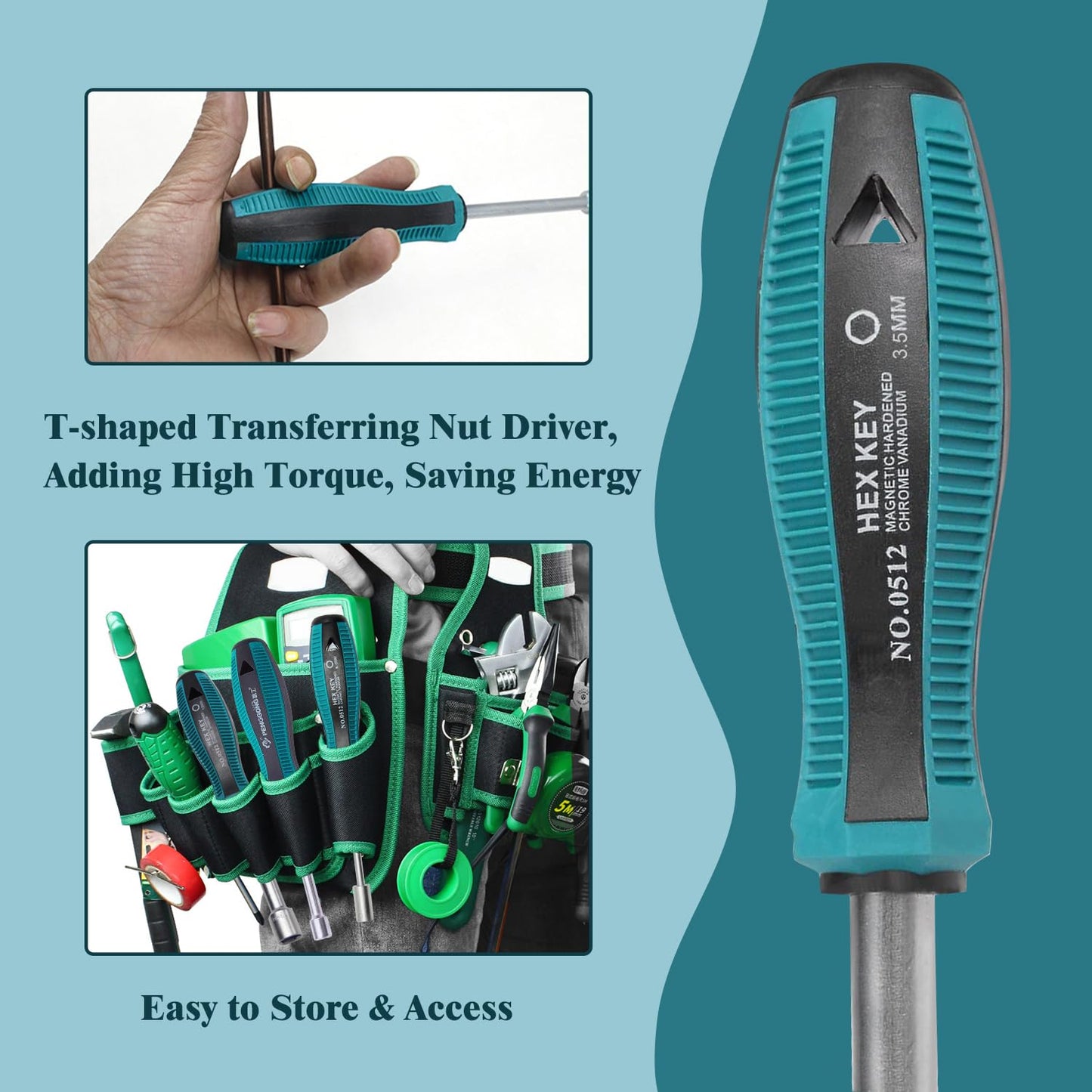 Utoolmart 3.5mm Nut Driver, 6-Point Hex Nut Driver, Non-Magnetic Tip Socket Driver Hex Nut Key Wrench Screwdriver with 75mm Cr-V Steel Round Shaft, Screwdriver Nut driver Hand Tool