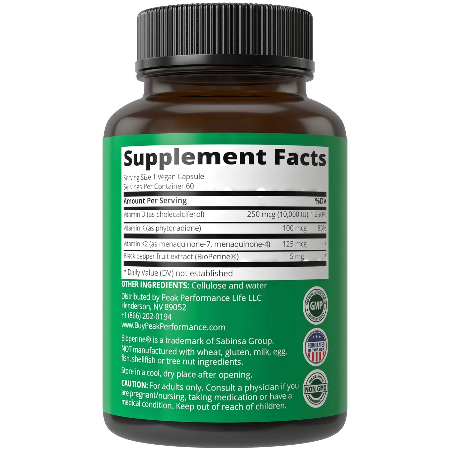 Peak Performance Advanced Vitamin D 10000 IU with All 3 Types of Vitamin K Capsules 10,000 IU Vitamin D3 and Vitamin K2, K1, MK-7 (MK7), MK4 Supplement. 60 Small and Easy to Swallow Pills