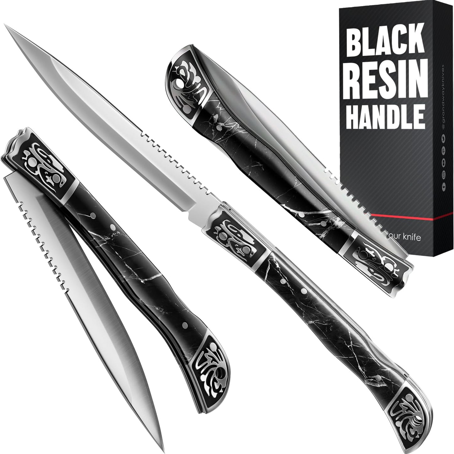 Grand Way Pocket Knife for Men - 4 inch Slim Folding Knife with Back Lock - Cool Design Resin Handle - Best Knives for EDC Outdoor - Best Gifts for Women 806