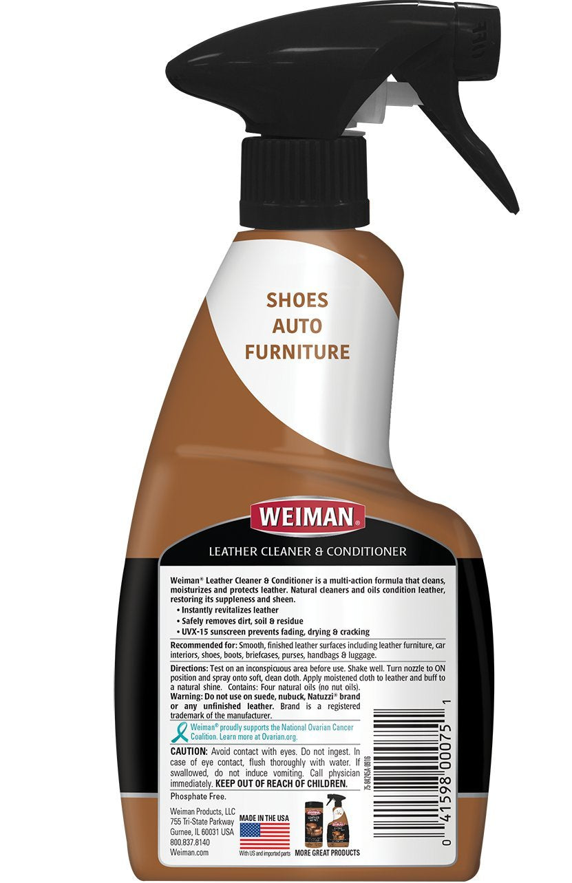 Weiman Leather Cleaner and Conditioner for Furniture - 12 Ounce - 2 Pack - Ultra Violet Protection Help Prevent Cracking or Fading of Leather Couches, Car Seats, Shoes, Purses