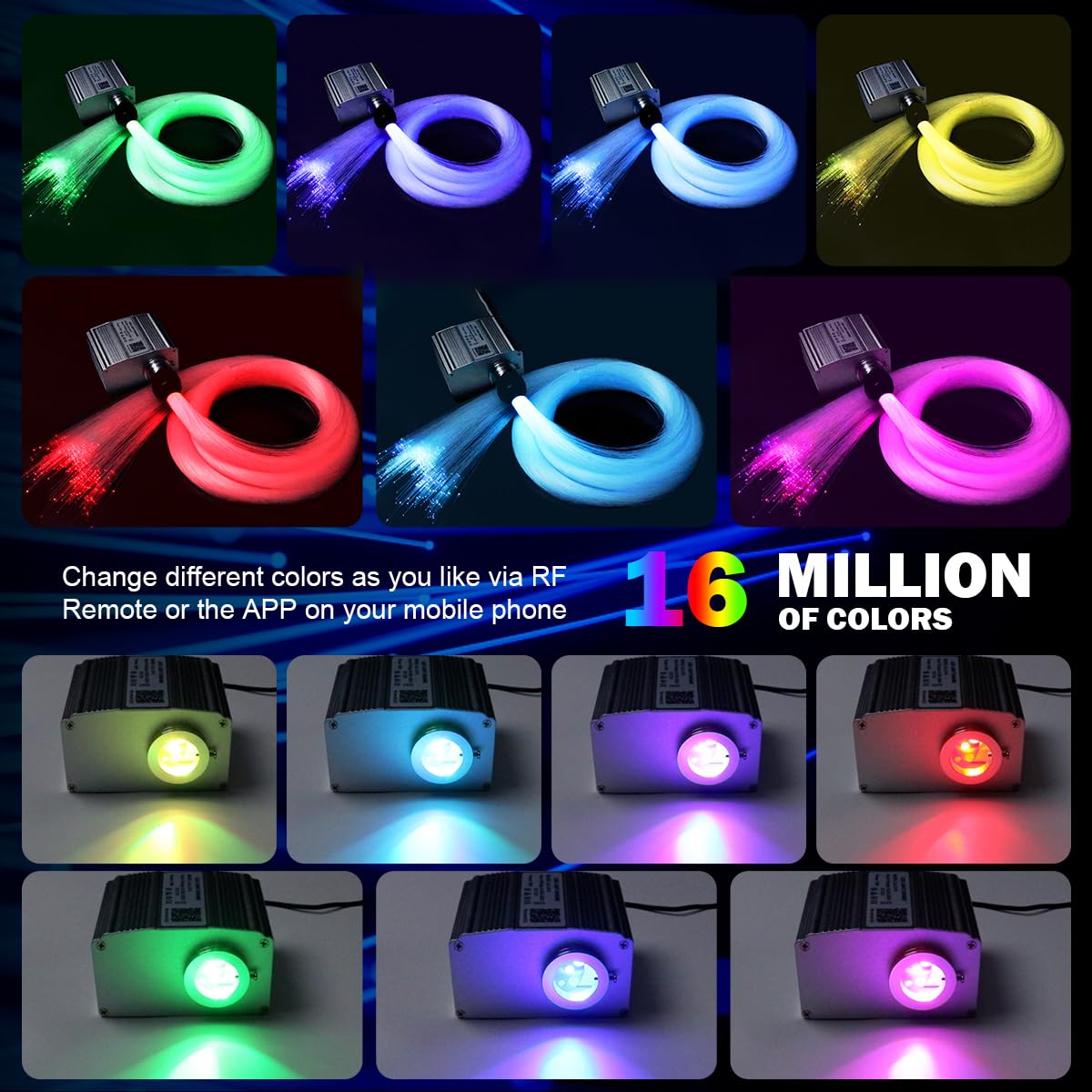 AMKI Twinkle 10W Fiber Optic Light Star Ceiling Kit, Mixed 380pcs 9.8ft Starlight Headliner Music Mode APP/Remote Control for Car Home Roof