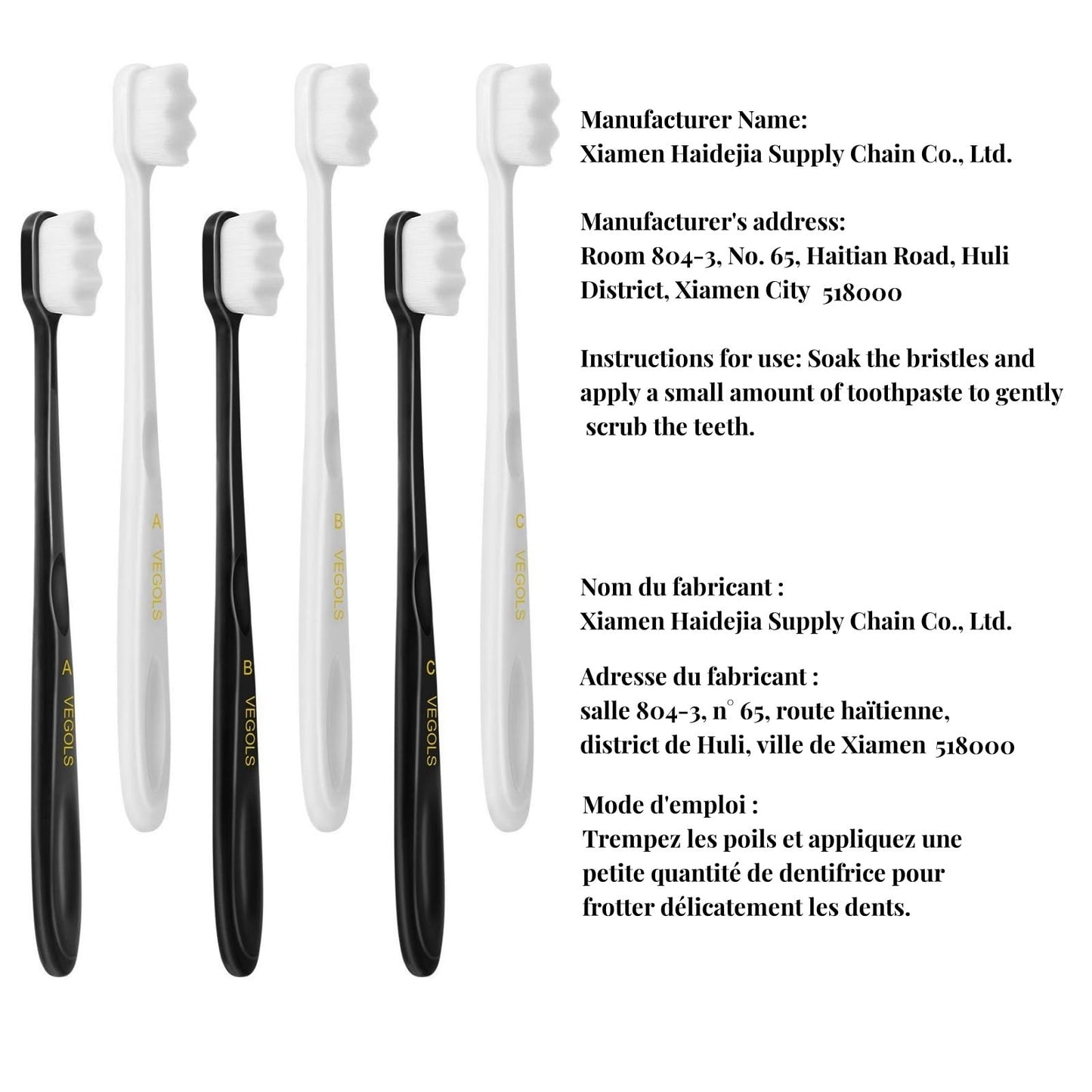 VEGOLS Adult Extra Soft Toothbrush with 20000 Soft Bristles, (Pack of 6) Micro Nano Manual Toothbrushes for Protect Sensitive Gums, Black/White
