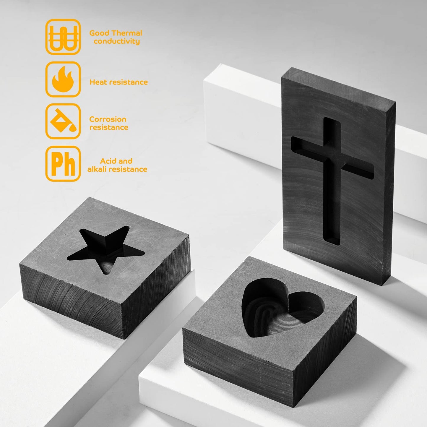 3 Pieces Heart Star Cross Graphite Casting Ingot Mold Metal Refining Scrap Melting Casting Mould for Smelting Gold Silver Metal Aluminum Copper