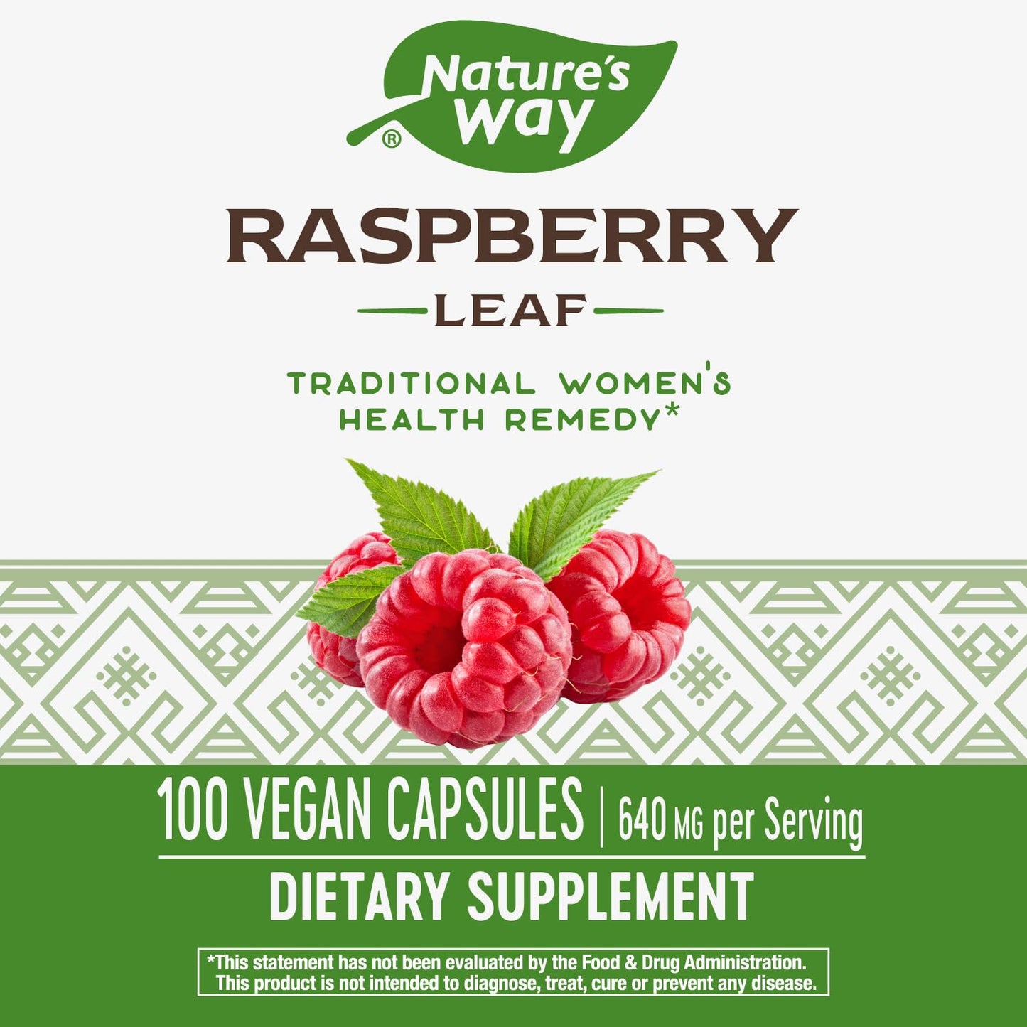 Nature's Way Raspberry Leaf - 640 mg per 2-capsule Serving - Traditional Support for Women's Health* - Herbal Supplement for Women - Gluten Free - 100 Vegan Capsules