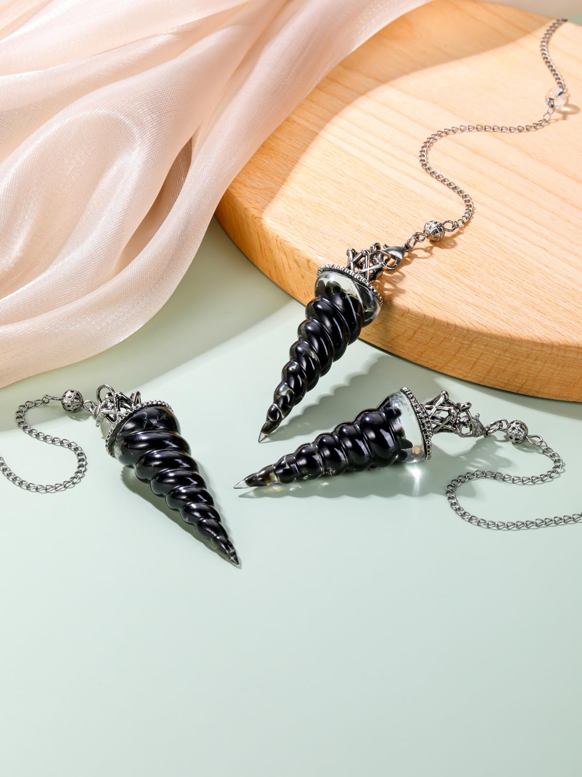 GEHECRST Black Obsidian Healing Crystal Pendulum for Divination Dowsing Natural Quartz Crystal Pointed Resin Pendulum Crystal Spiritual Gemstone Pendant for Witchcraft Reiki Positive Energy