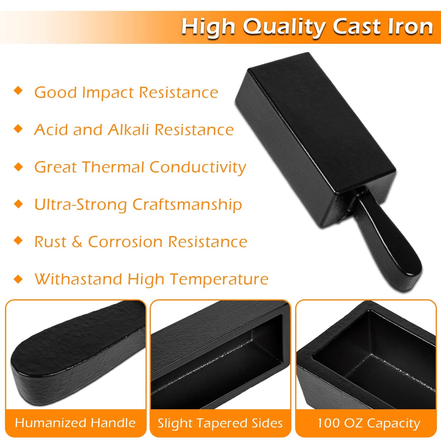 Upgraded 100 oz Troy Ounce Gold Bar Loaf Cast Iron Ingot Mold Perfect for Custom Smelting Pouring Melting Casting Refining Gold Silver Copper Aluminum Brass Precious Metals