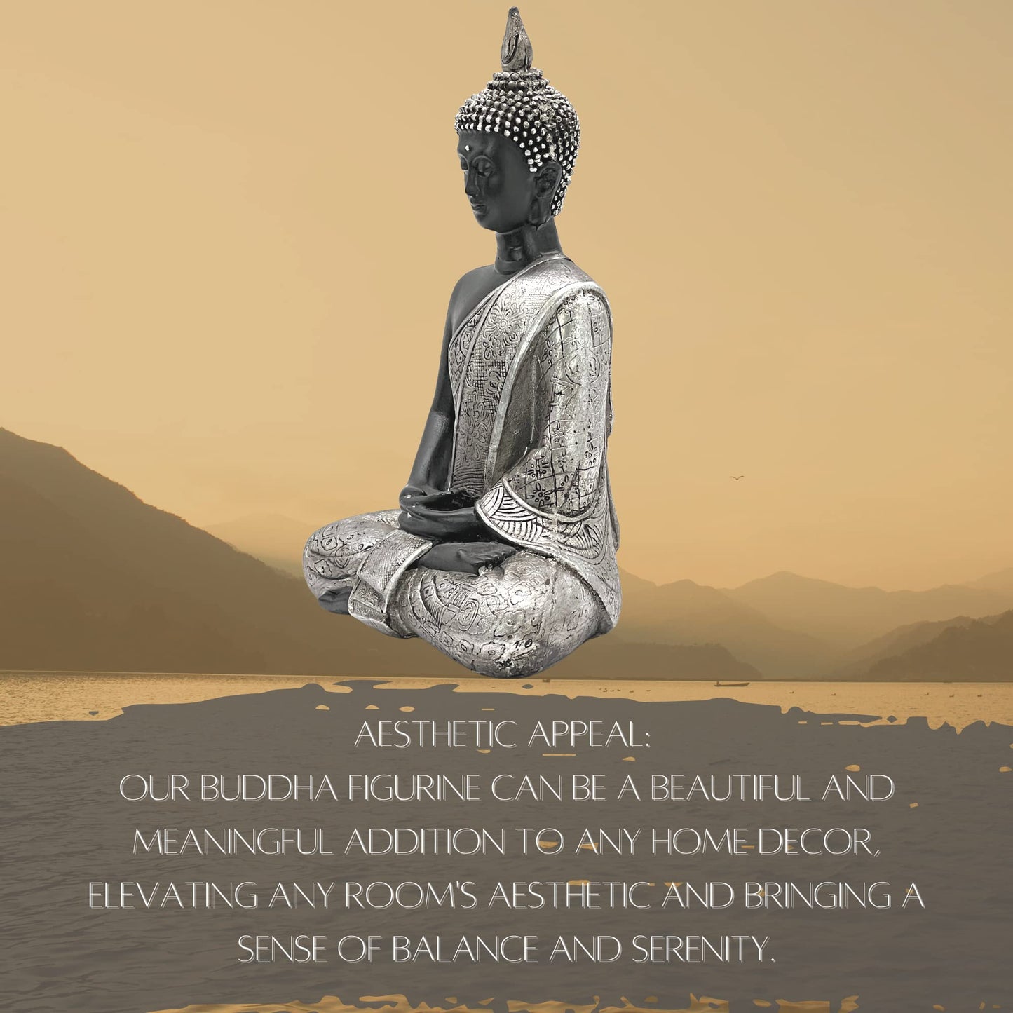 Bellaa Black Buddha Statue Enlightenment Meditation Dhyana Mudra Sitting Blessing Goodluck Happy Collectibles Figurines Sculpture Living Room Outdoor Garden Patio