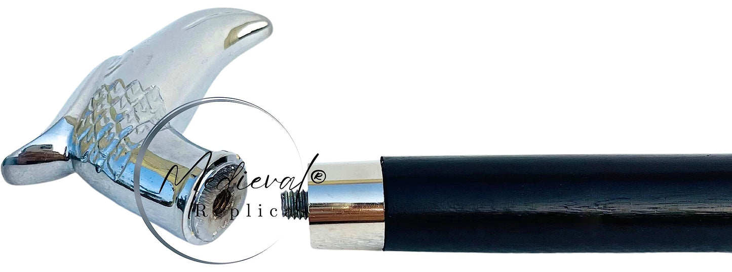 Medieval Replicas Wooden 37" Decorative Walking Cane Walking Stick Premium Quality Rare Eagle Head Decorative Prop with Nickel Plated Brass Handle (Symbol of Power and Strength) Unique Gifts