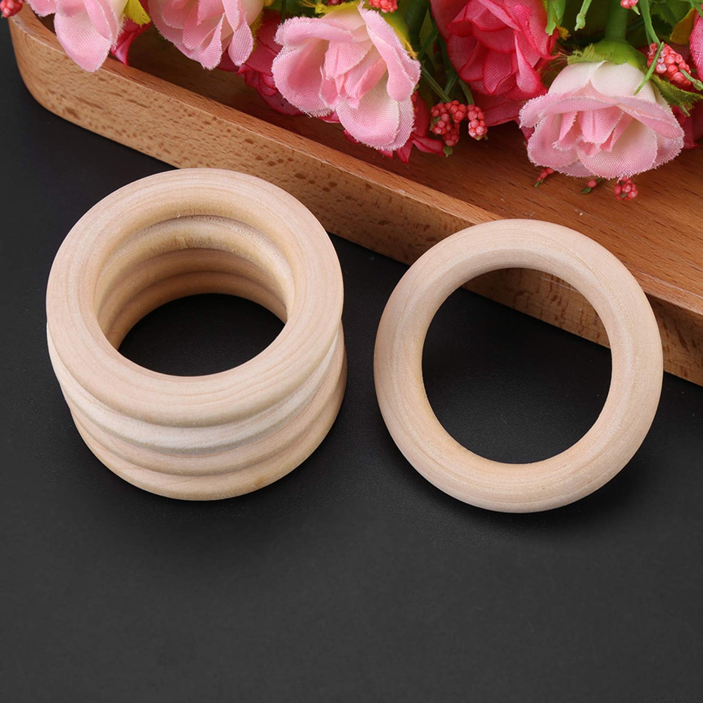 50pcs Wood Teething Rings, Wooden Roundwithout Paint Smooth Unfinished Wood Circles for Crafts Teething Ring, Jewelry Pendant Connectors (48mm)