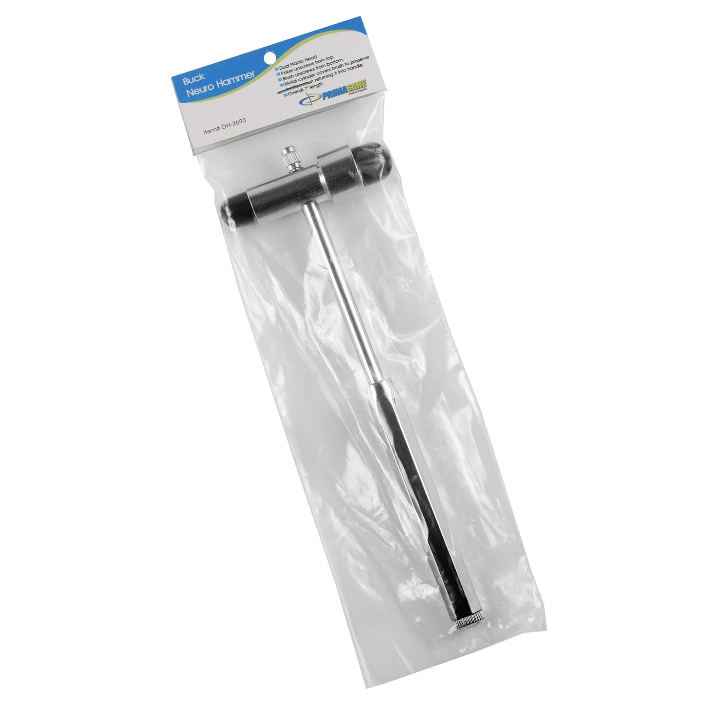Primacare DH-3693 Buck Neuro Reflex Hammer | Neurological Reflexes Testing Hammer with Dual-Plastic Head & Built-In Brush | Best Medical Supplies for Doctors, Nurses and Students | 7.5 Inches