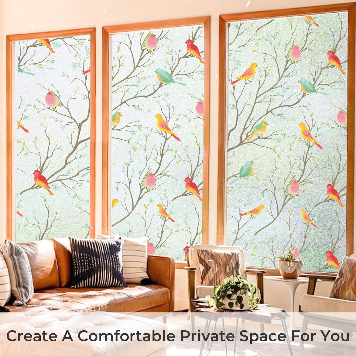 Coavas Window Privacy Film: Stained Glass Window Film Frosted Glass Window Film Bathroom Window Privacy Film Non-Adhesive Heat Control Window Film Decorative for Room, 17.7 x 78.7 Inches