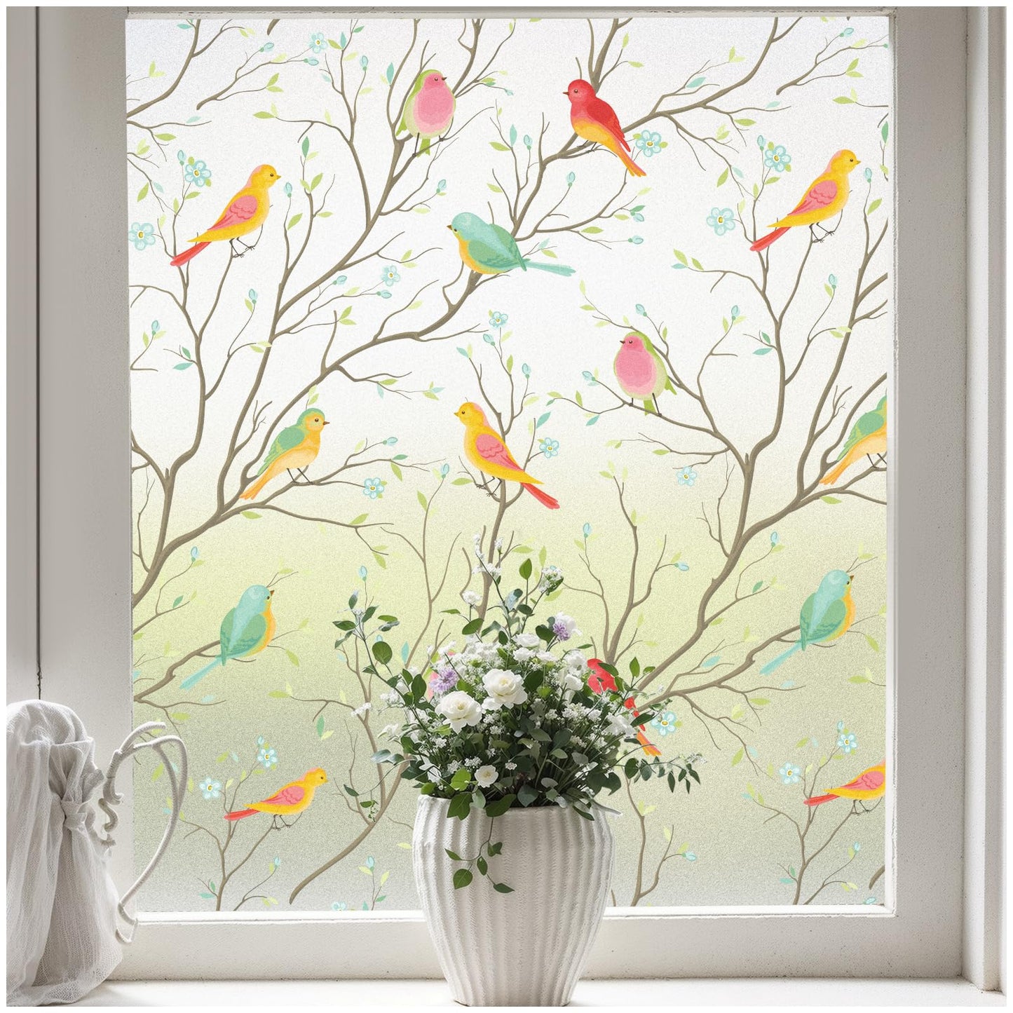 Coavas Window Privacy Film: Stained Glass Window Film Frosted Glass Window Film Bathroom Window Privacy Film Non-Adhesive Heat Control Window Film Decorative for Room, 17.7 x 78.7 Inches