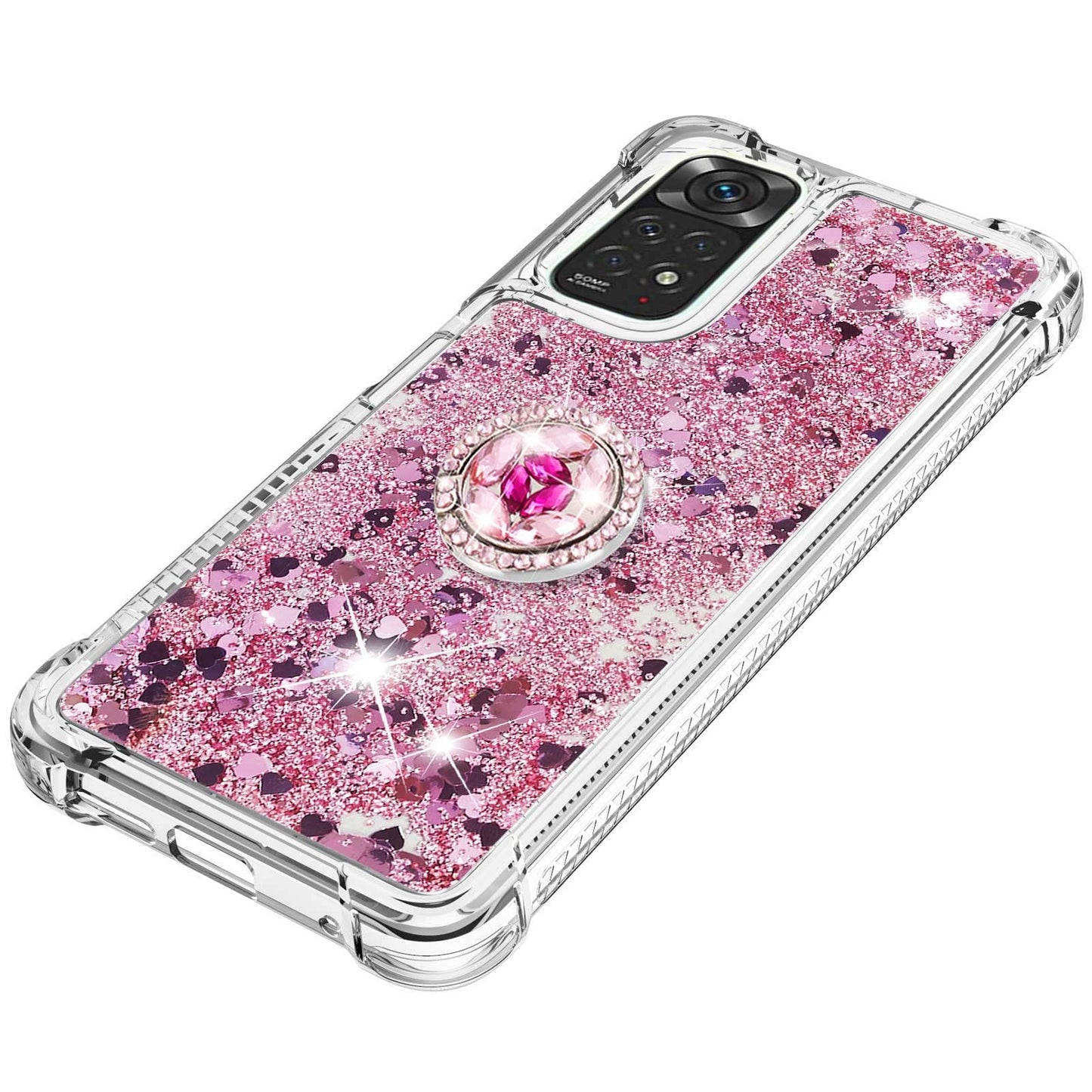 CCSmall for Xiaomi Redmi Note 11 4G Glitter Case with Ring Holder, Bling Sparkle Floating Liquid Soft TPU Cushion Fashion Clear Case Cover for Xiaomi Redmi Note 11 4G/Redmi Note 11S LSZ Rose Gold