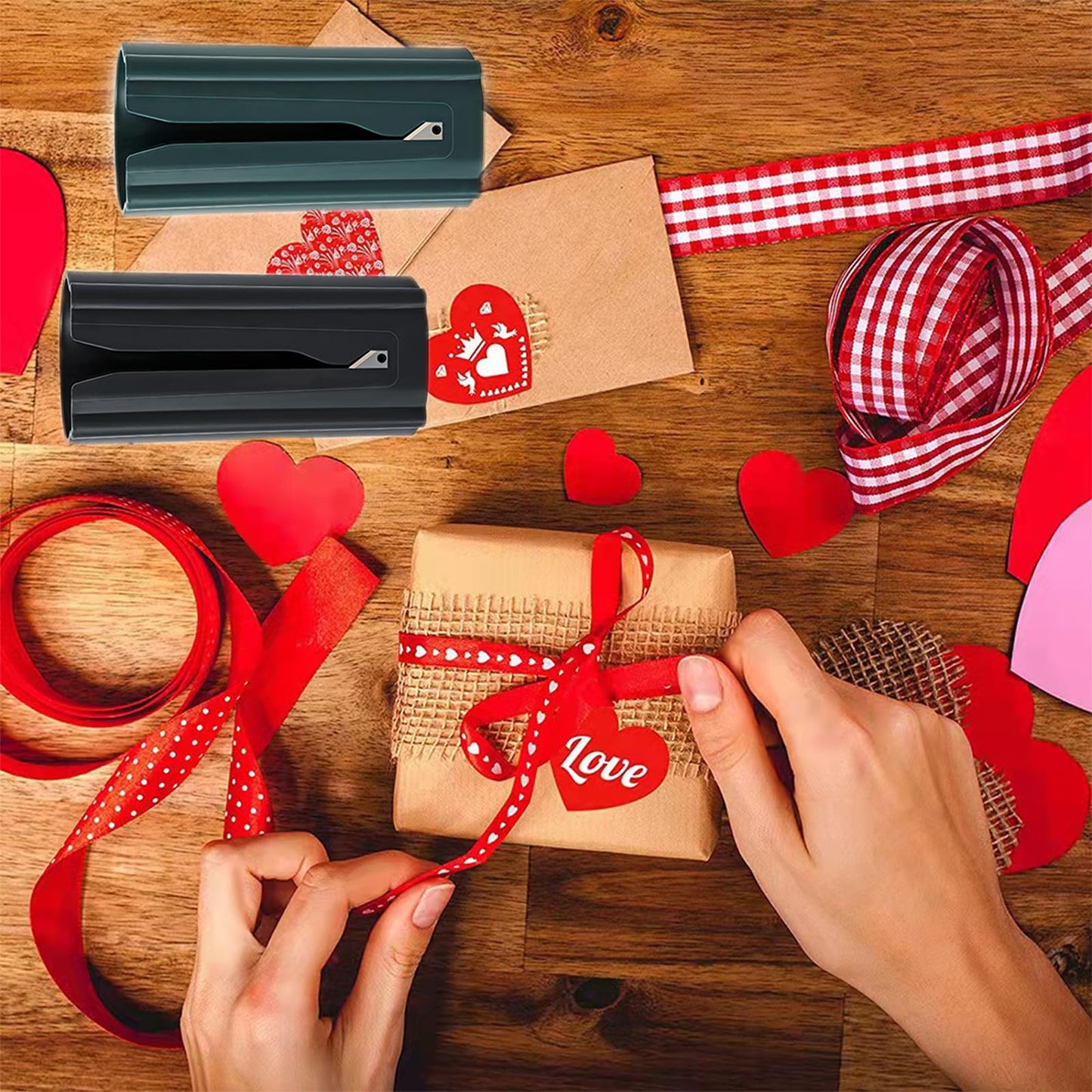Wrapping Paper Cutter, Christmas and Birthday Gift Wrapping Cutting Tool, Creative Kraft Craft Paper Roll Sliding Line Cut Trimmer for Xmas Gift, Safer and Easier Cutting, 2 Pack