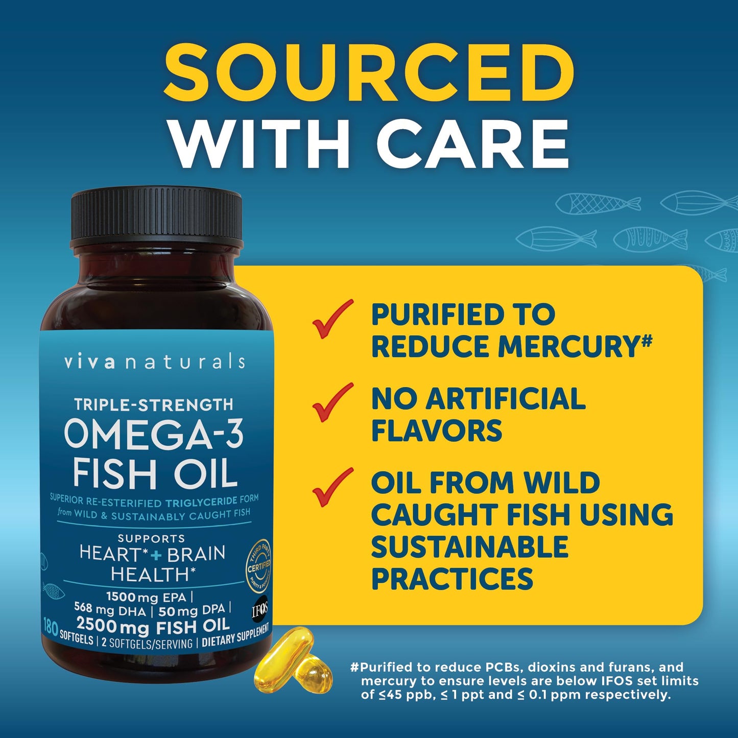 Triple Strength Omega 3 Fish Oil Supplement - 2500 mg Fish Oil Pills with Re-Esterified Omega 3 Fatty Acids Including EPA, DHA DPA - 180 Pescatarian-Friendly Softgels