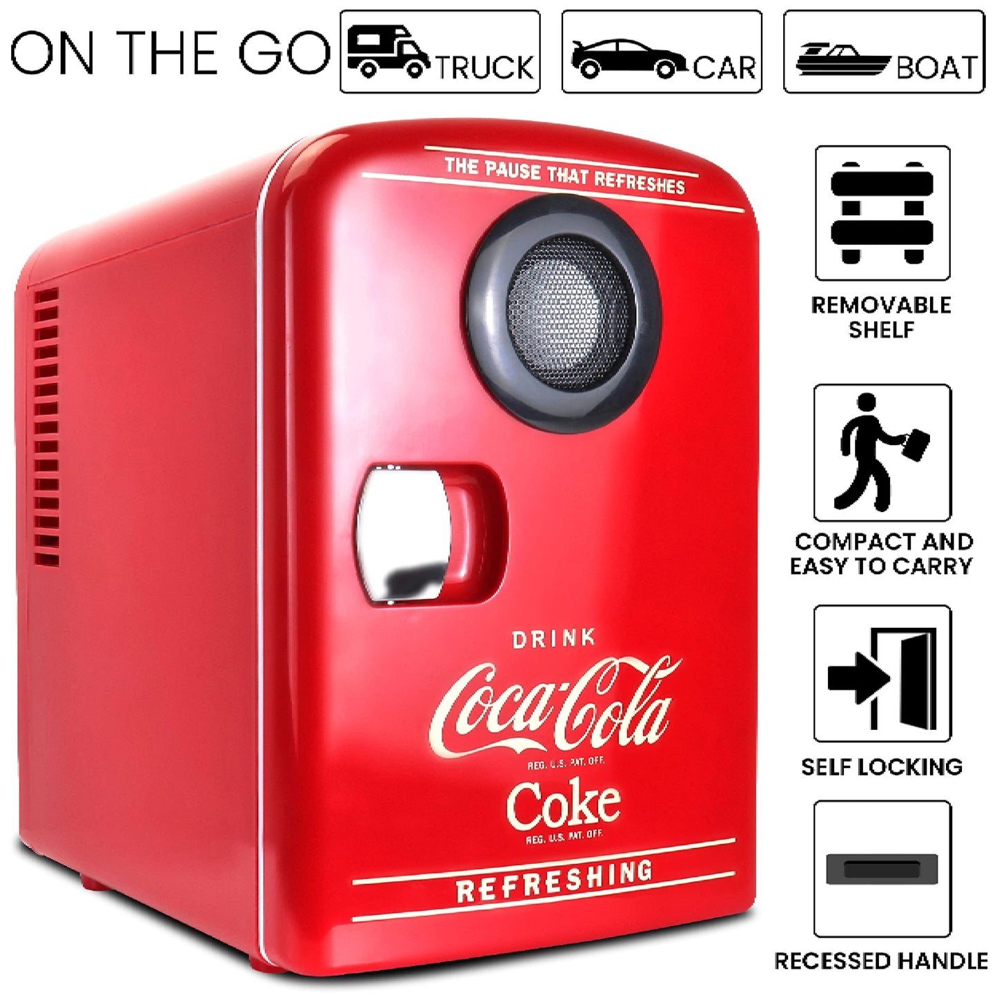 Coca Cola Mini Fridge for Bedroom Skincare Cosmatic Office 4L Small Refrigerator Bluetooth Speaker Fridge Dorm Fridge Portable Mini Refrigerator Snacks Drinks Makeup and Music Red