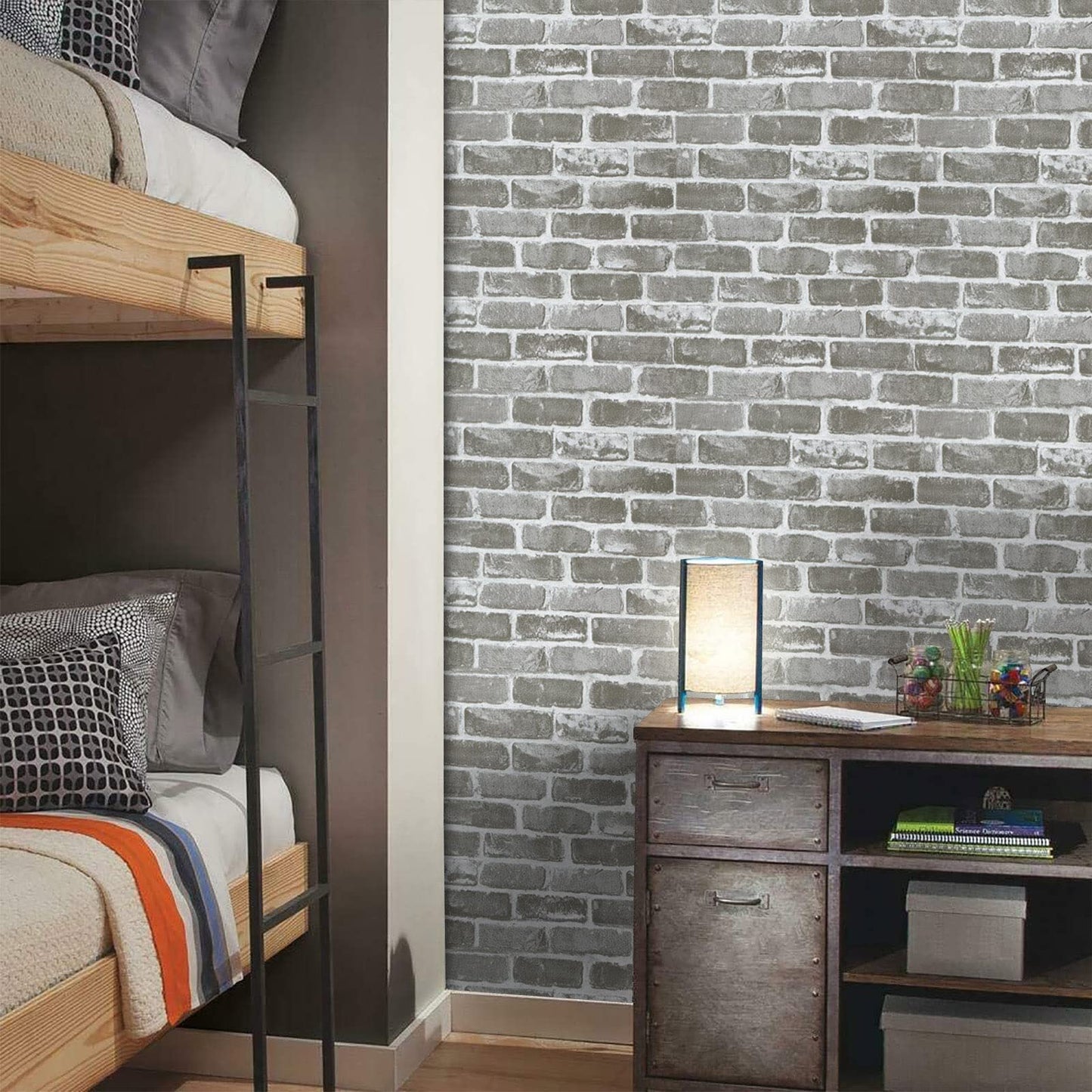 Timeet 17.7"×197" 3D Gray Brick Wallpaper Peel and Stick Wallpaper Self Adhesive Wallpaper Faux Brick Wallpaper Textured Wallpaper for Room Wall Decor Vinyl Film Roll