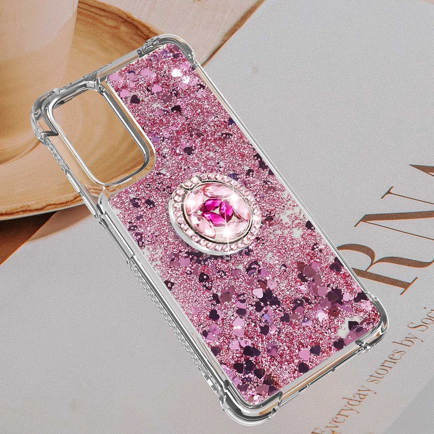 CCSmall for Xiaomi Redmi Note 11 4G Glitter Case with Ring Holder, Bling Sparkle Floating Liquid Soft TPU Cushion Fashion Clear Case Cover for Xiaomi Redmi Note 11 4G/Redmi Note 11S LSZ Rose Gold