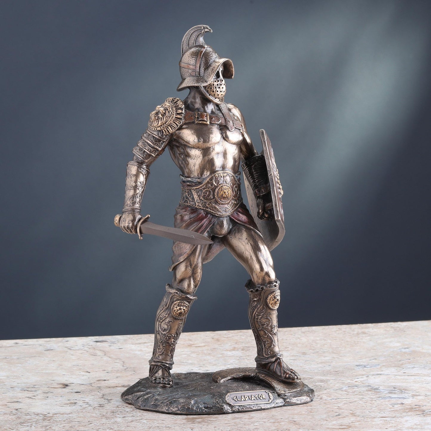 Veronese Design 10 1/4" Tall Spartacus Roman Gladiator Wielding Sword and Shield Statue Cold Cast Resin Antique Bronze Finish Sculpture