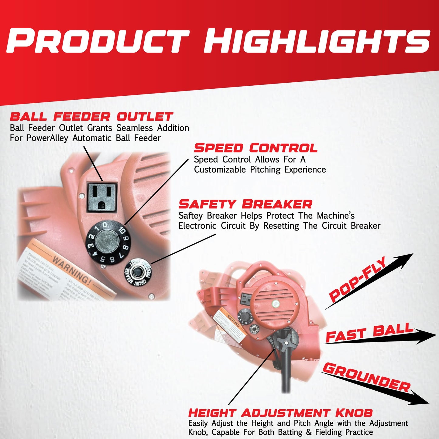 Heater Power Alley Pro Real Baseball Machine - Adjustable Design, Pitches Real Baseballs Up to 45 MPH, Accurate and Portable Training Tool for Batting, Pitching, and Field Practice