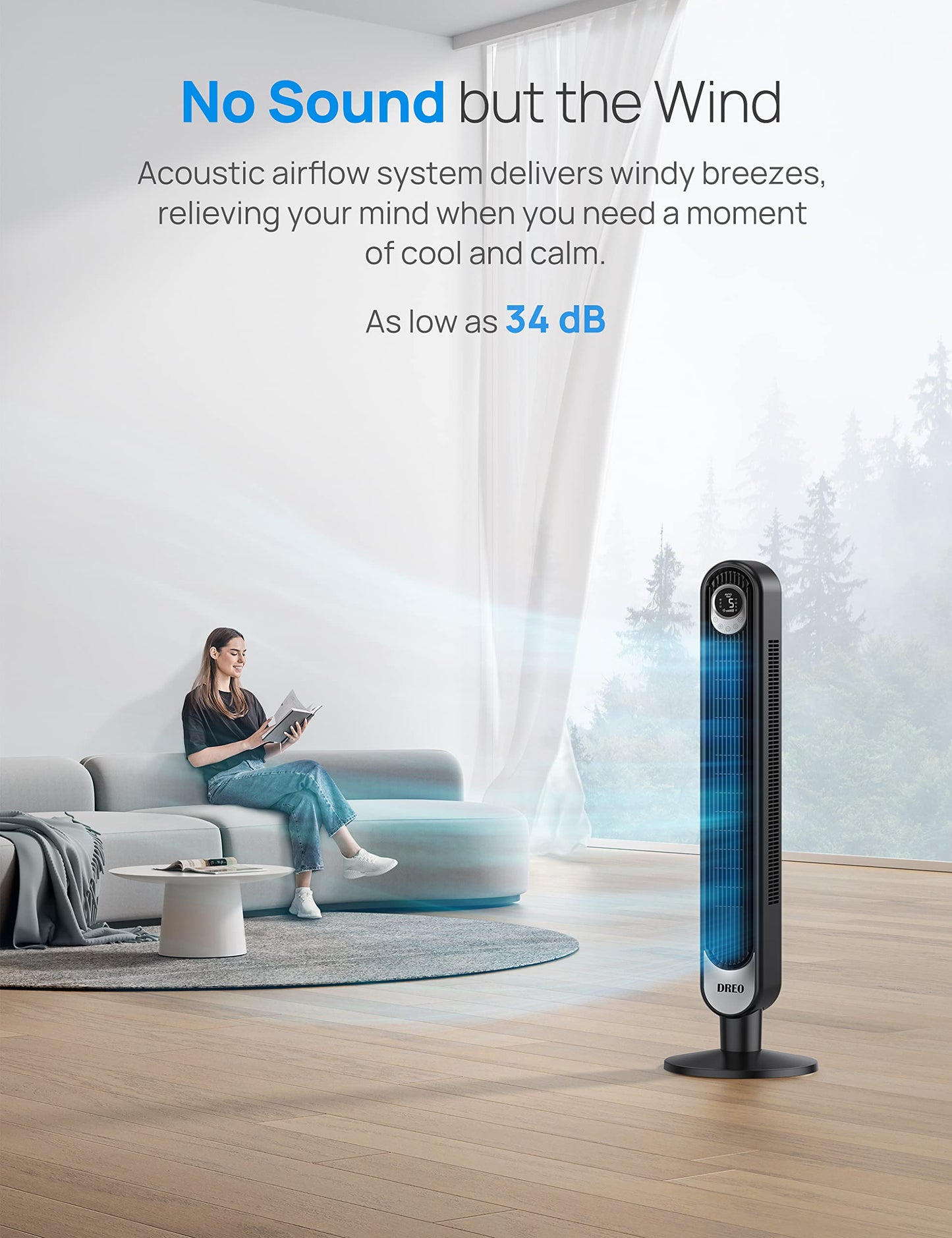 Dreo Smart Tower Fan WiFi Voice Control, Works with Alexa/Google, Cruiser Pro T1S Floor Standing Bladeless Oscillating Fan with Remote, 6 Speeds, 4 Modes, 12H Timer, for Indoor Bedroom Home Office