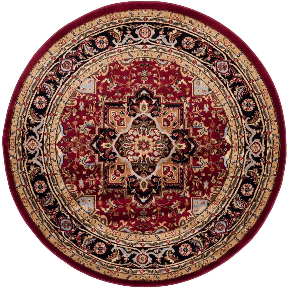 SAFAVIEH Lyndhurst Collection 3'3" Round Red / Black LNH330B Traditional Oriental Non-Shedding Dining Room Entryway Foyer Living Room Bedroom Area Rug