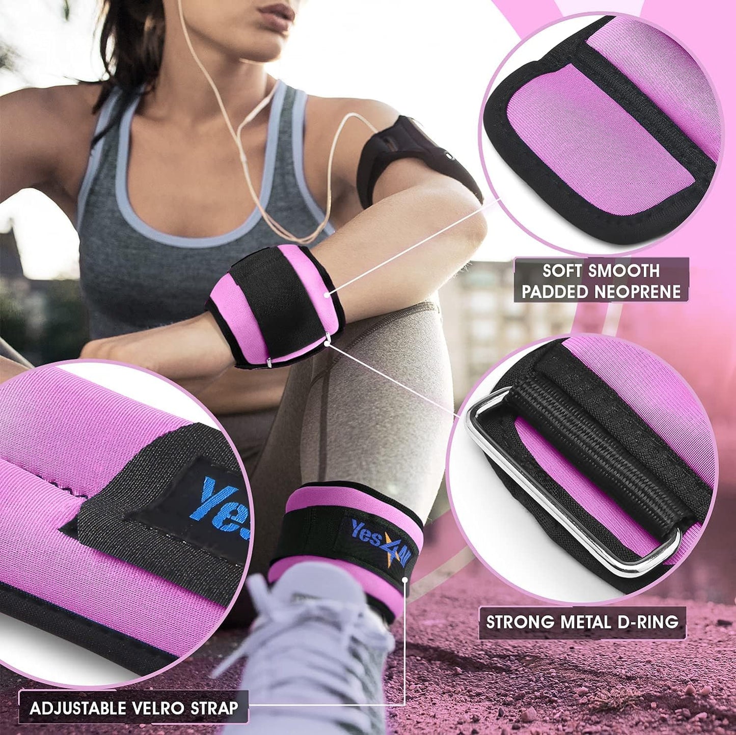 Yes4All Wrist & Ankle Weights Pair 1lb -10lbs for Women, Men - Adjustable Strap - Walking, Jogging, Pilates, Gym Fitness Workout (1.5 lbs x2, Purple)