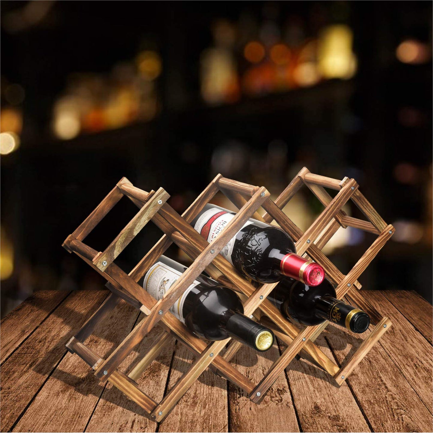 Callenbach Wine Rack Countertop, Wine Bottle Holder Table Wine Racks Freestanding Floor, Wooden Foldable 10 Bottles Wine Storage for Wine Cabinet, Home Kitchen, Dining Room, Pantry, Wine Cellar, Bar