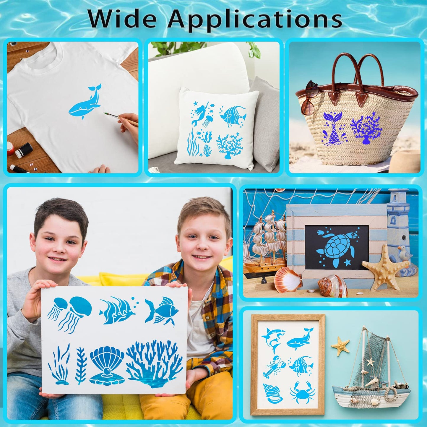 DZXCYZ 80 Pcs 3 x 3 Inch Stencils for Painting on Wood, Reusable Sea Ocean Creatures Stencils Mermaid Stencils Dolphin Shark Plastic Stencils DIY Craft Template Paint Stencils Set for Wall Home Decor