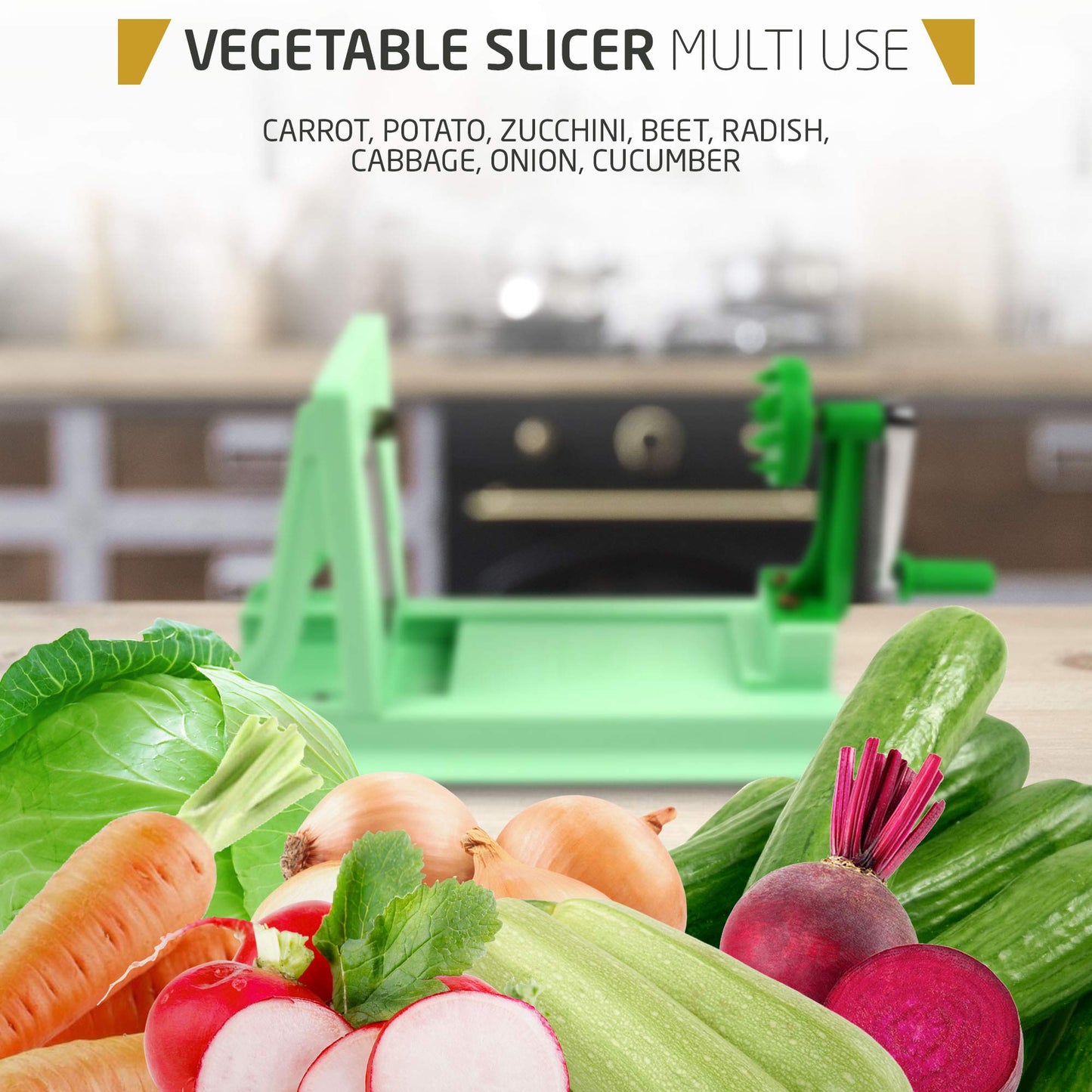 Vollum Japanese Turning Vegetable Spiralizer, Veggie Spiralizer For Fresh Zucchini, Squash, Butternut Squash with 1 Straight-Edged Blade and 3 Serrated Blades Multiple