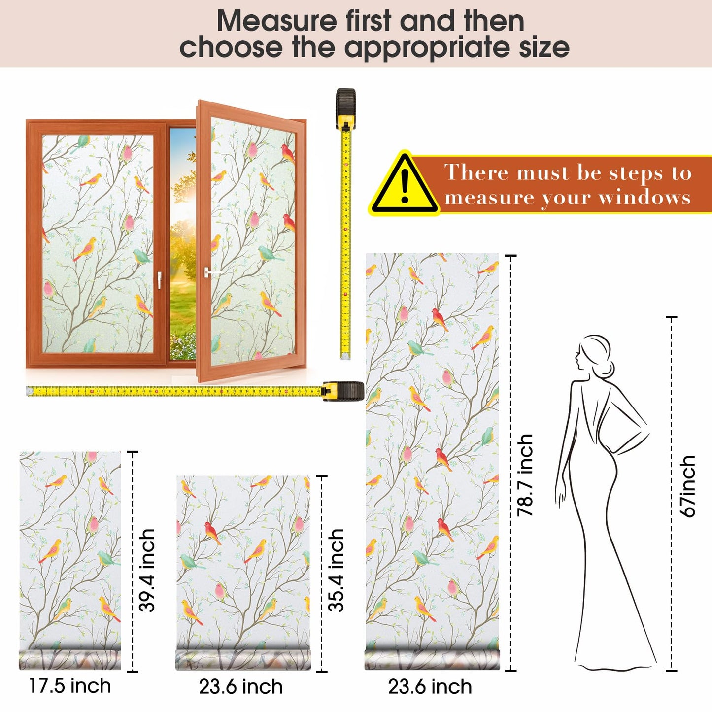 Coavas Window Privacy Film: Stained Glass Window Film Frosted Glass Window Film Bathroom Window Privacy Film Non-Adhesive Heat Control Window Film Decorative for Room, 17.7 x 78.7 Inches