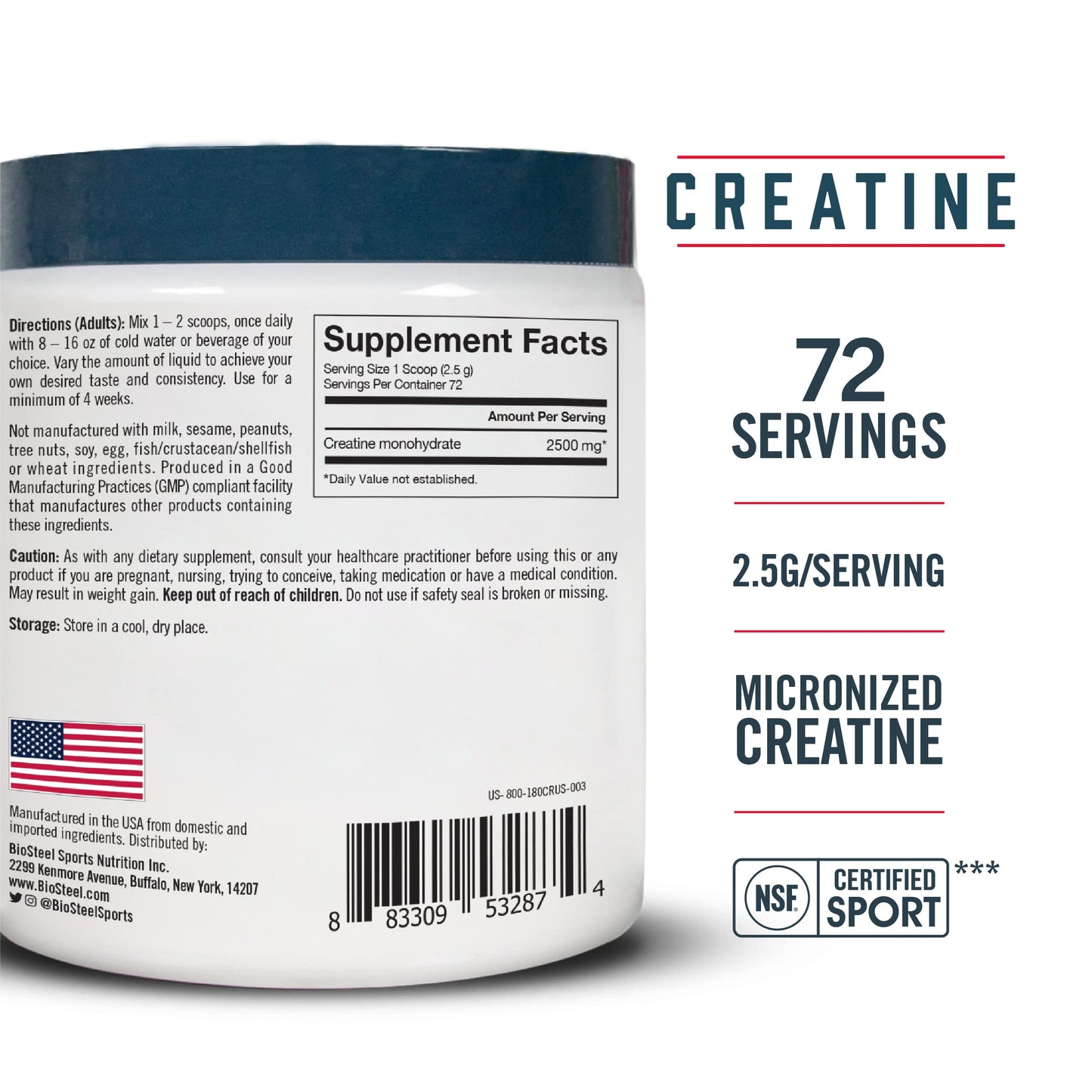 BioSteel Micronized Creatine Monohydrate Powder - 72 Servings, Unflavored, Pure Muscle Builder