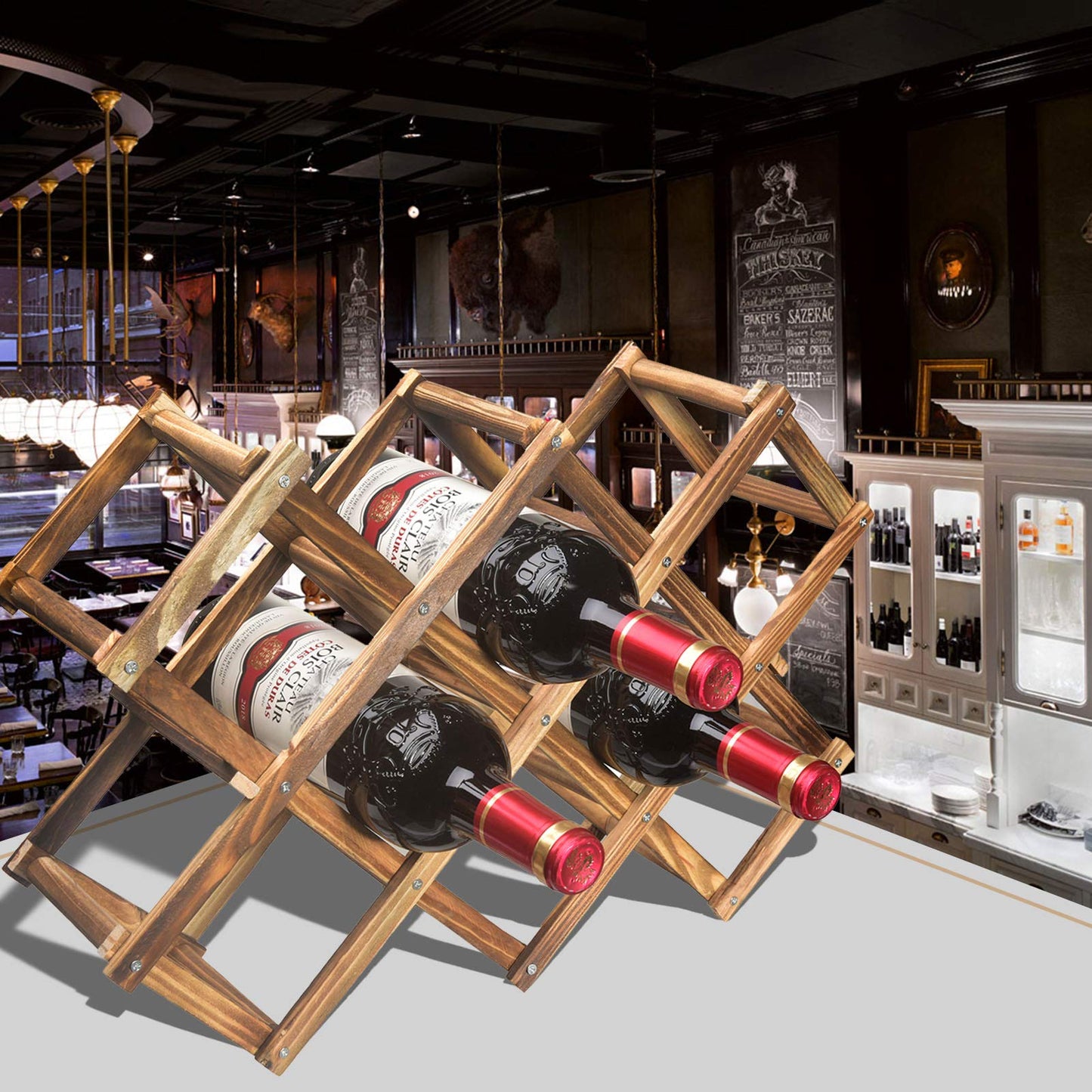 Callenbach Wine Rack Countertop, Wine Bottle Holder Table Wine Racks Freestanding Floor, Wooden Foldable 10 Bottles Wine Storage for Wine Cabinet, Home Kitchen, Dining Room, Pantry, Wine Cellar, Bar