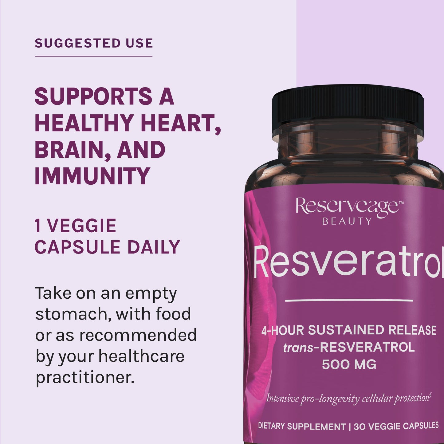 Reserveage Nutrition - Reserveage Beauty, Resveratrol 500 mg, Antioxidant Supplement for Heart and Cellular Health, Supports Healthy Aging and Immune System, Paleo, Keto, 30 Capsules