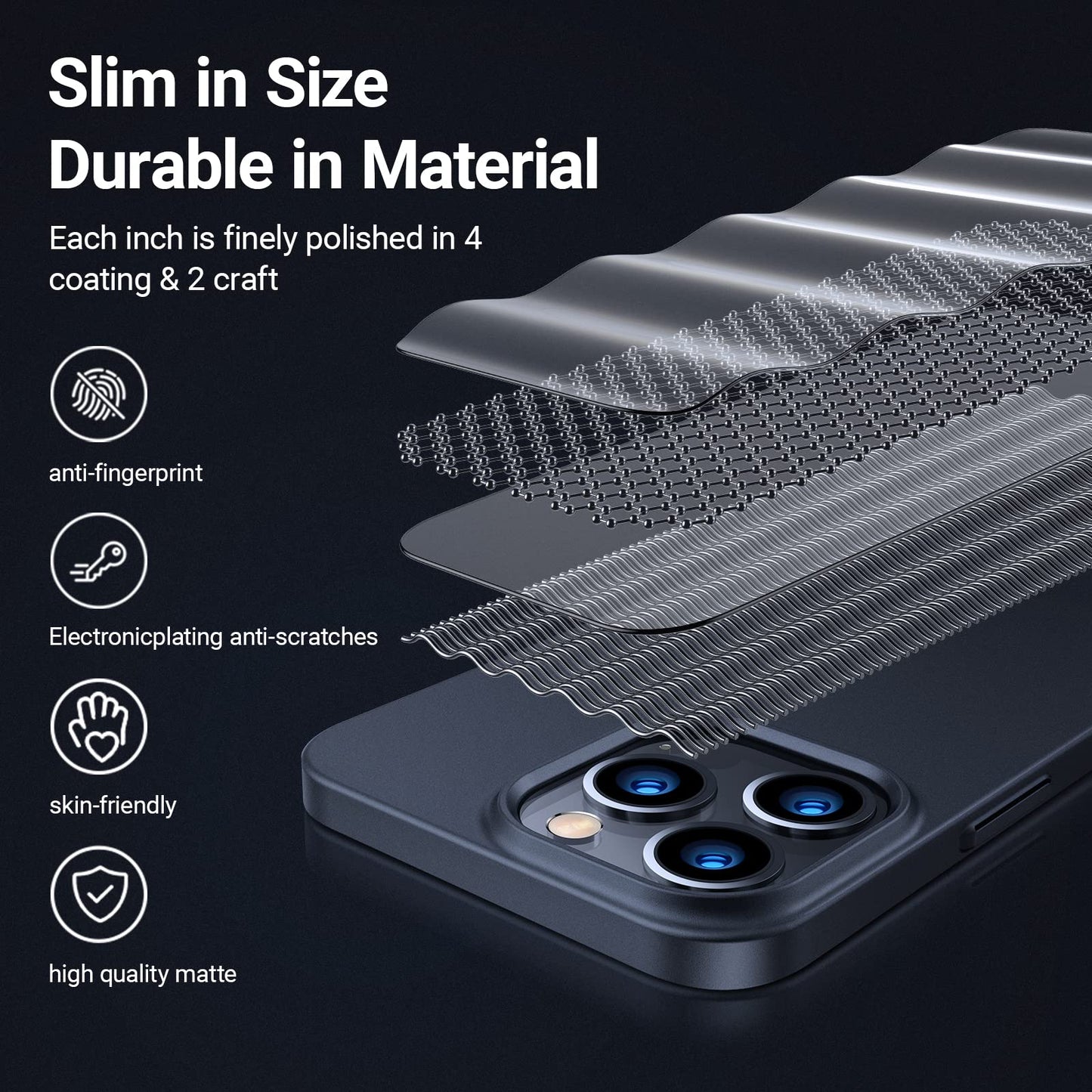 TORRAS Slim Fit for iPhone 13 Pro Max Case, Ultra-Thin 13 Pro Max Case Black, Lightweight Hard PC Cover with Secure Grip Phone Cases for iPhone 13 Pro Max Phone Case 6.7 inch, Space Black