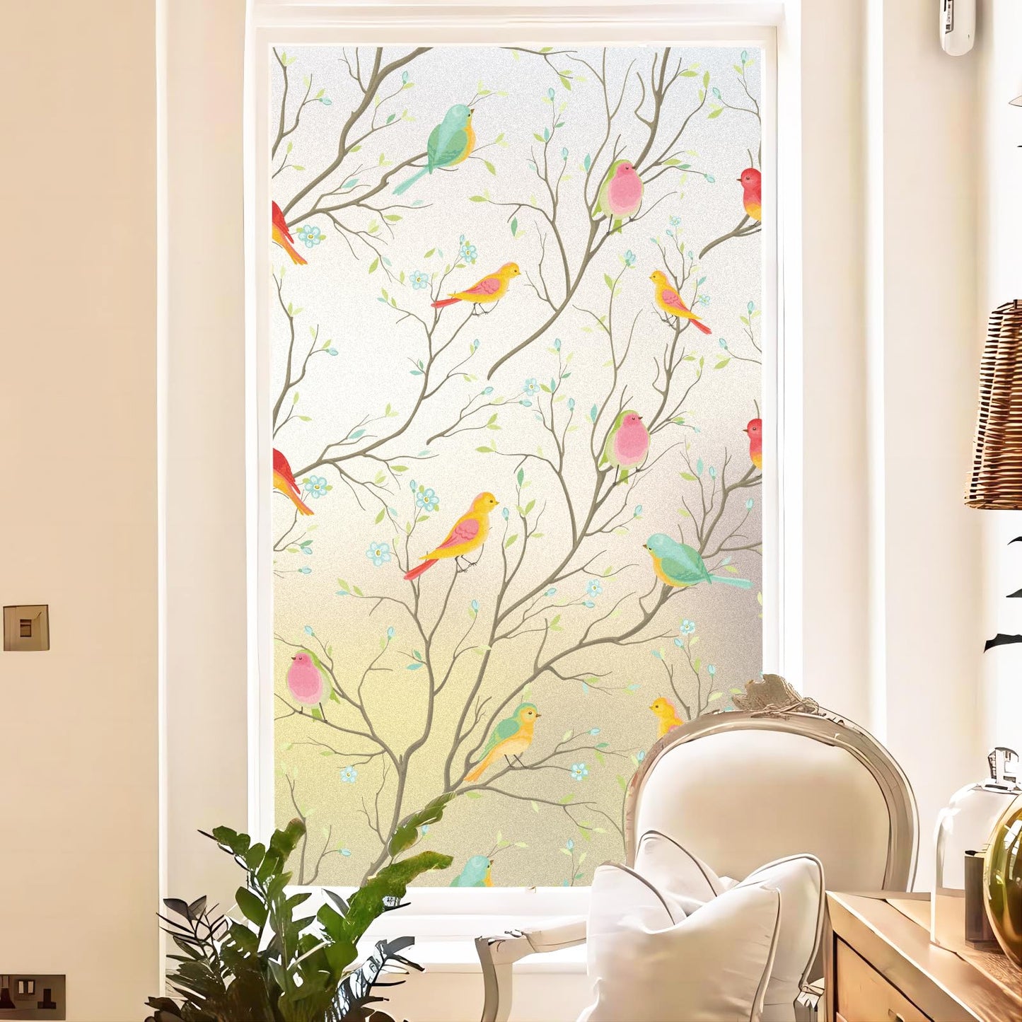 Coavas Window Privacy Film: Stained Glass Window Film Frosted Glass Window Film Bathroom Window Privacy Film Non-Adhesive Heat Control Window Film Decorative for Room, 17.7 x 78.7 Inches