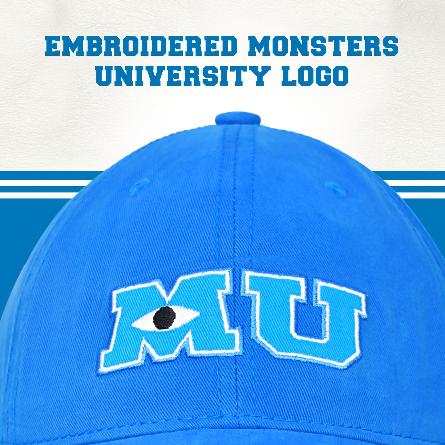 Disney Pixar Monsters Inc Monsters University Baseball Cap, Adjustable Dad Hat, Blue