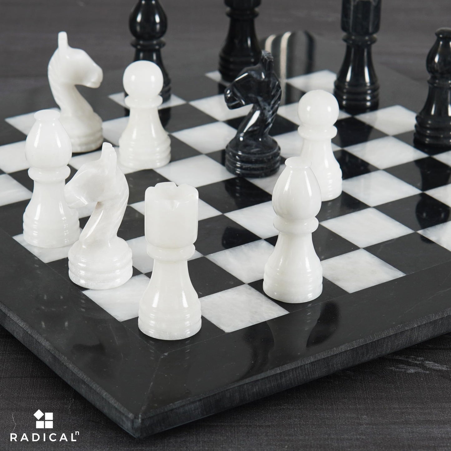Radicaln Marble Chess Set 12 Inches Black and White Handmade Chess Board Game - 1 Chess Board & 32 Chess Pieces - Chess Games Outdoor - Chess Sets for Adults