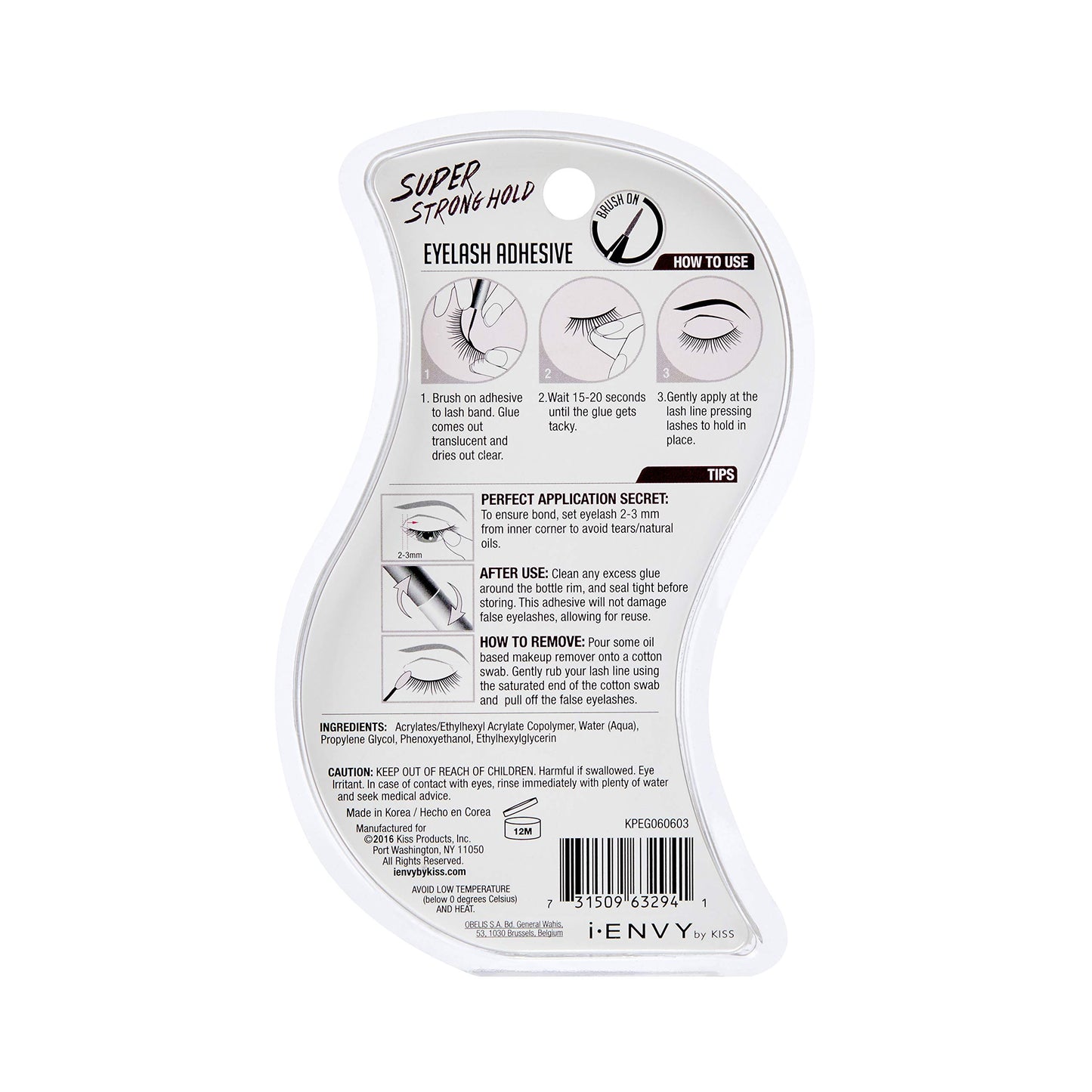 i-Envy by KISS Super Strong Hold Eyelash Adhesive, Waterproof Long-Lasting Strip Lash Glue, Natural-Looking Allergy & Latex Free with Brush Applicator (Clear, 2 Pack)