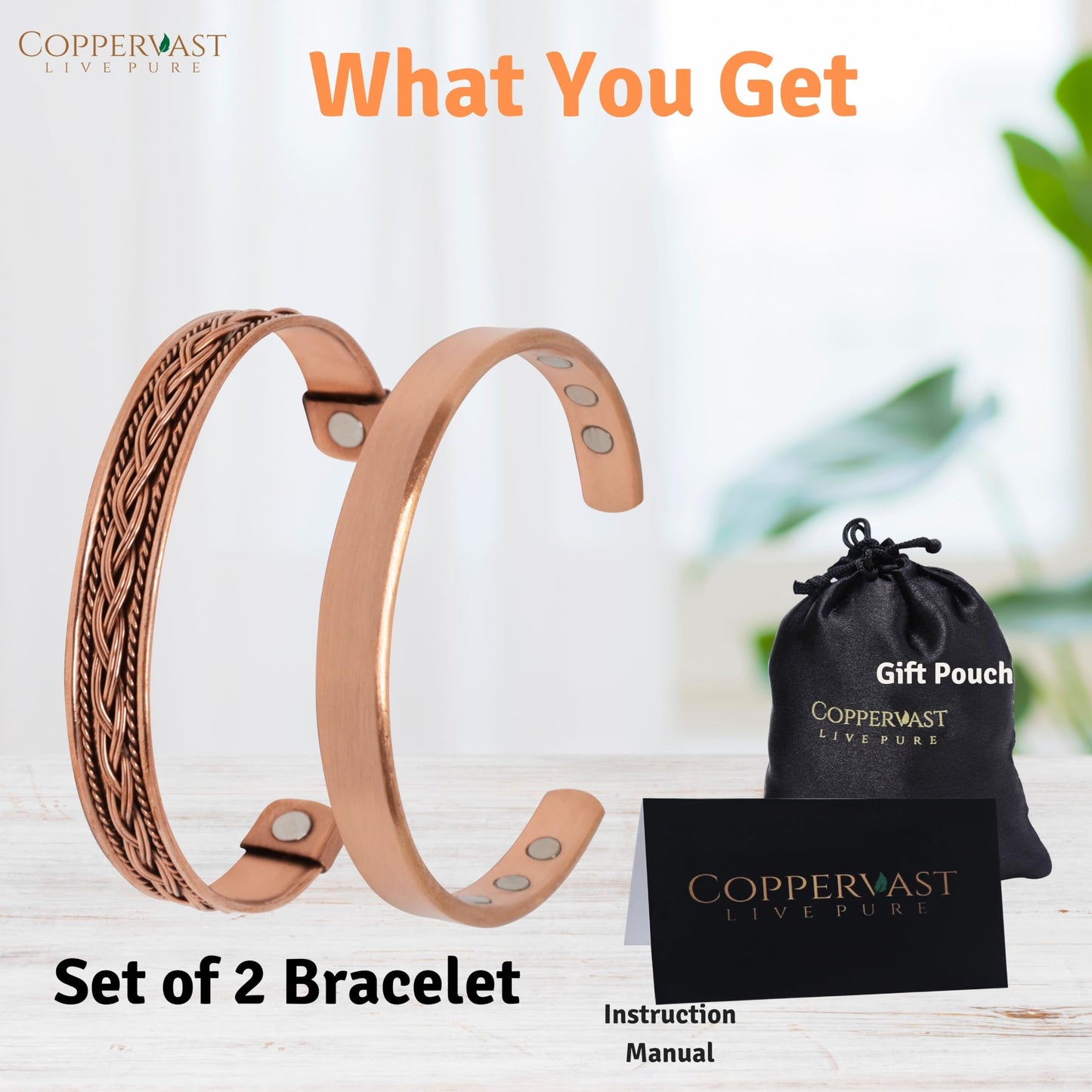 Copper Bracelets- for Men and Women| Set of 2 with Gift Box| Gift for Women & Men| Handmade 100% Copper (Plain and Inlay)