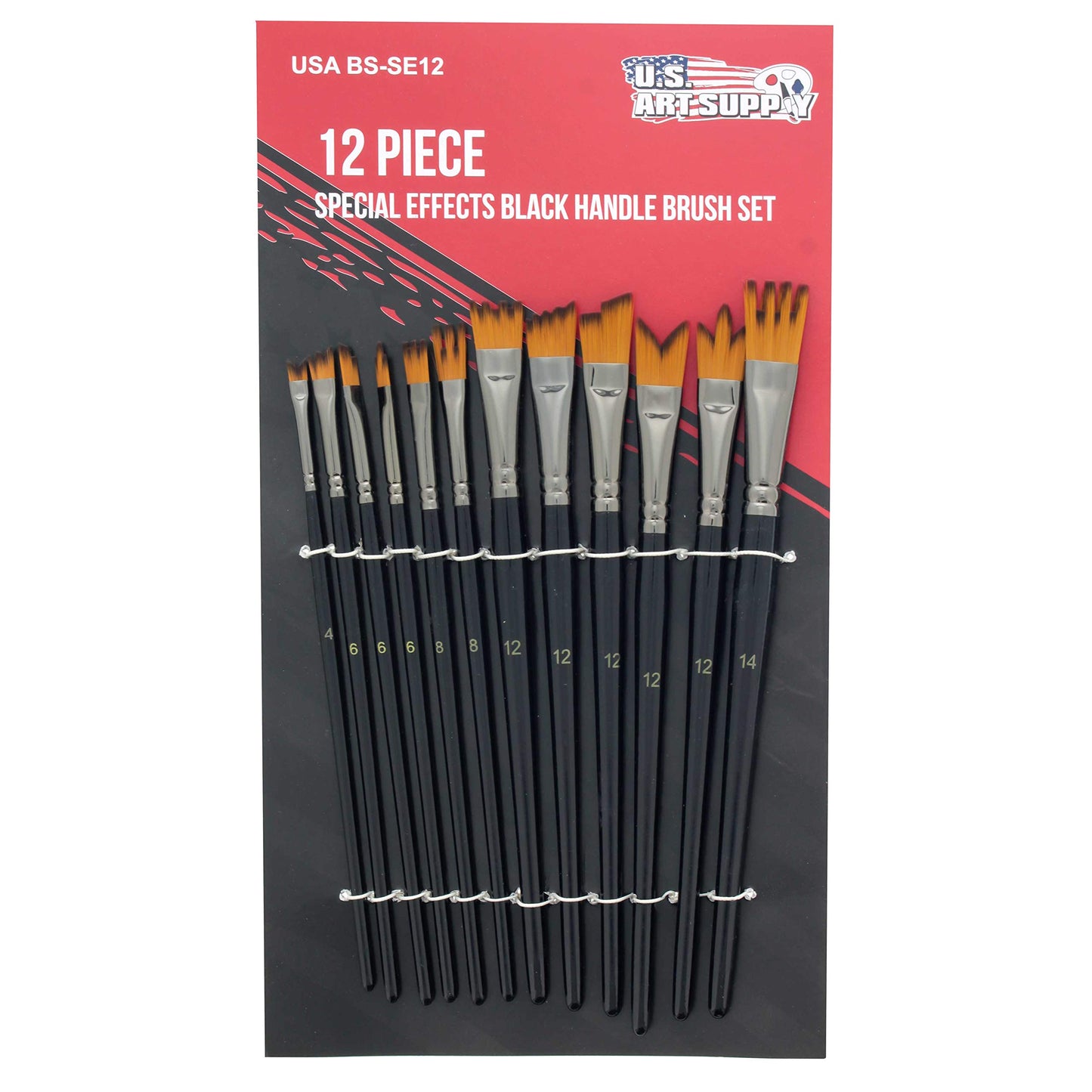 U.S. Art Supply 12 Piece Special Effects Artist Paint Brush Set - Professional Taklon Synthetic FX Brushes, Ribbon, Muti-Liner, Angular - Create Grass, Hair, Fur - Watercolor, Acrylic, Gouache, Oil