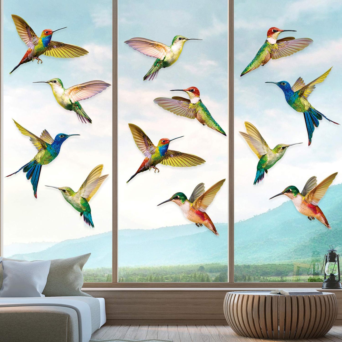 Blulu 18 Pieces Large Size Hummingbird Window Clings Anti-Collision Window Clings Decals to Prevent Bird Strikes on Window Glass Non Adhesive Vinyl Cling Hummingbird Stickers