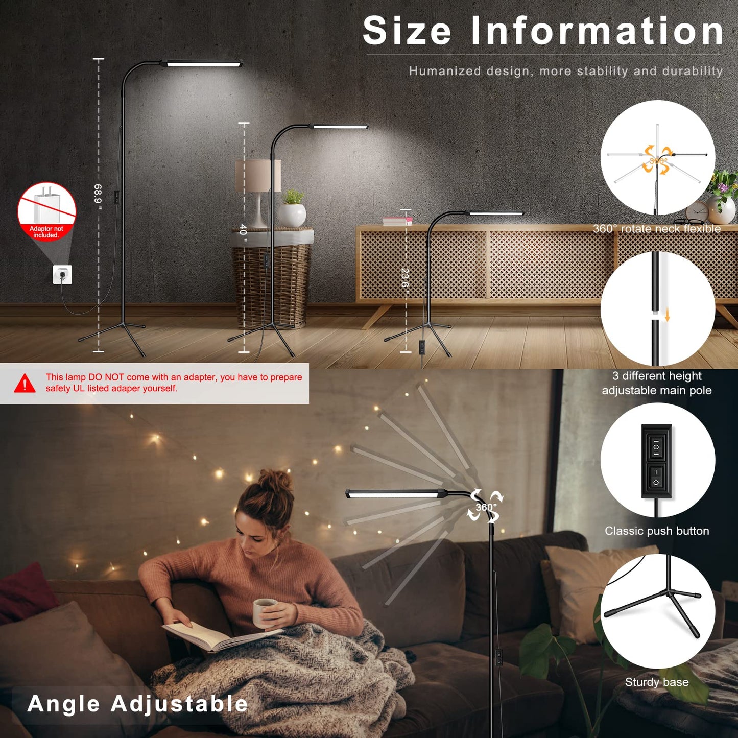 EBEST Led Floor Lamp for Eyelash Extensions Craft Task Floor Standing Light Adjustable Gooseneck Dimmable lash LED Lamp for Facial Spa Salon Makeup