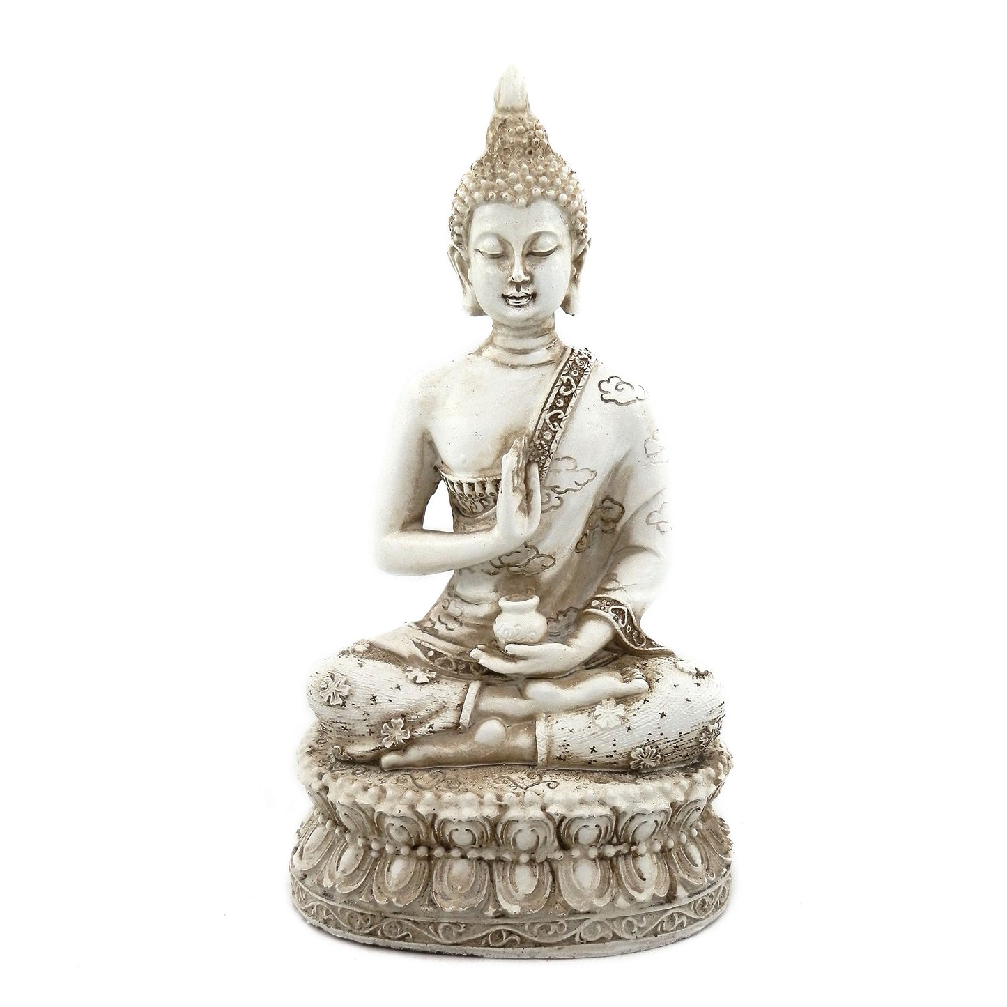 Ornerx Thai Sitting Buddha Statue for Home Decor Ivory 6.7 "