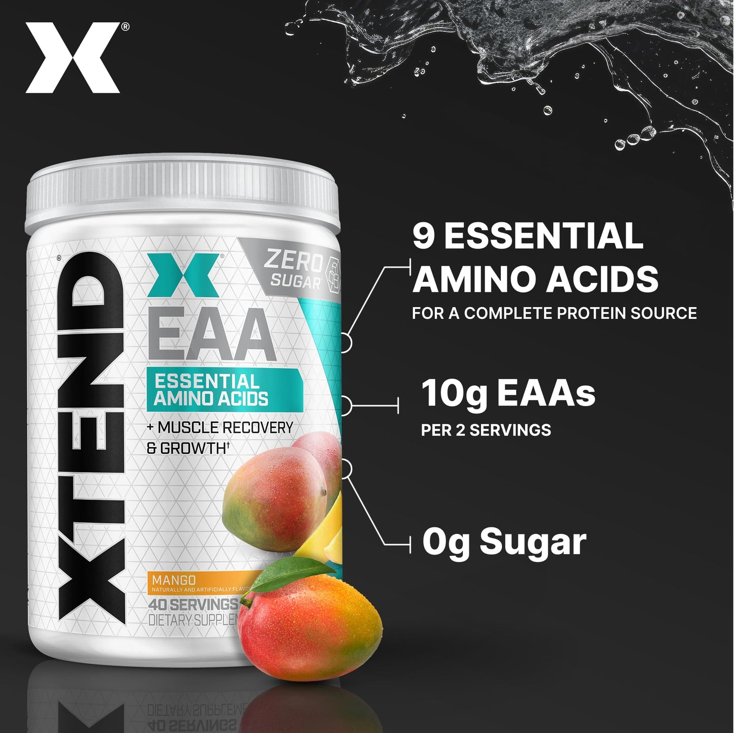 Scivation XTEND EAA + BCAA Powder | Muscle Recovery & Lean Muscle Growth | 9 Essential Amino Acids for Intra Workout or Post Workout Recovery | 10g EAAs Per 2 Servings | Mango 40 Servings