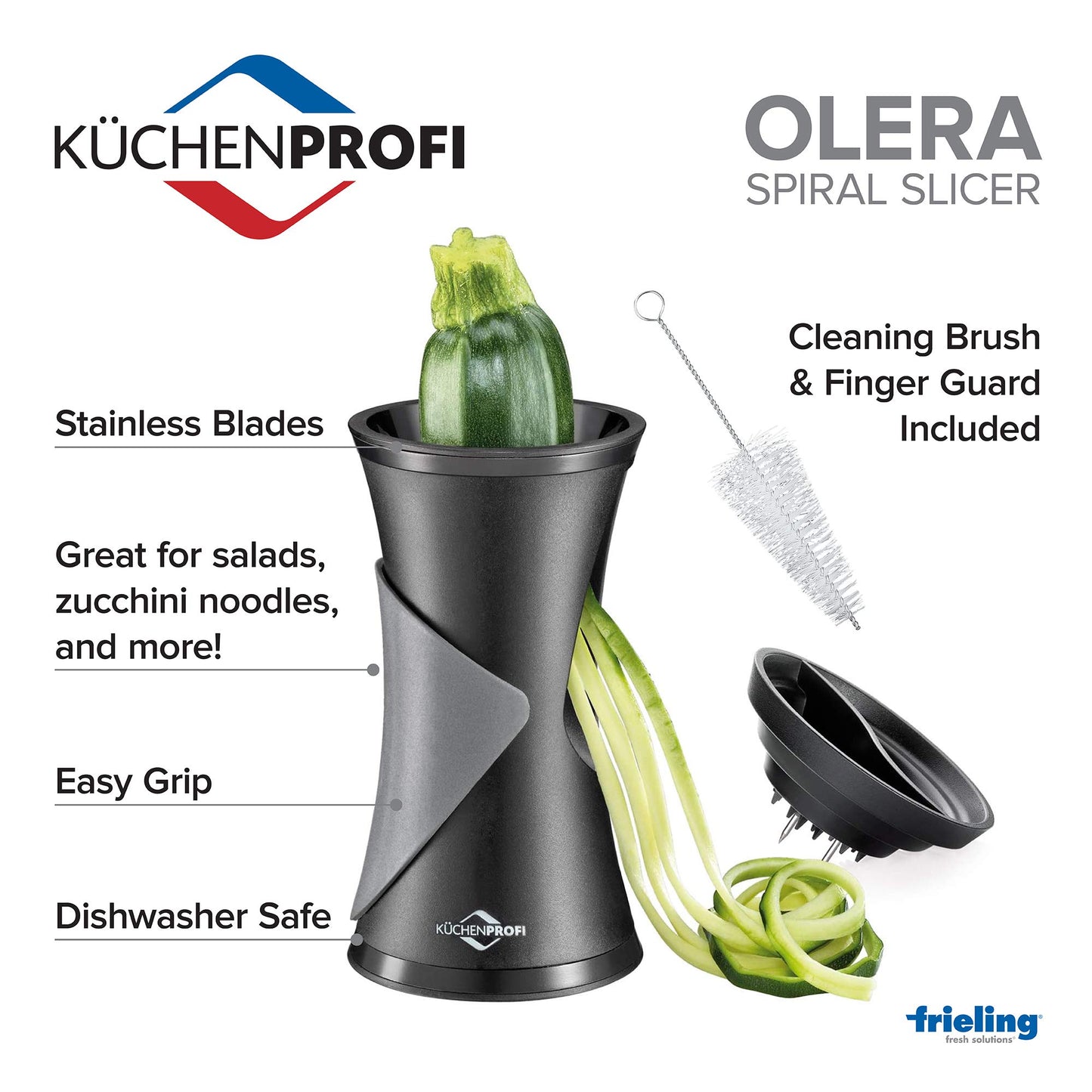 Küchenprofi Olera Spiralizer for Vegetables, 6" H x 3.5" diameter, Black